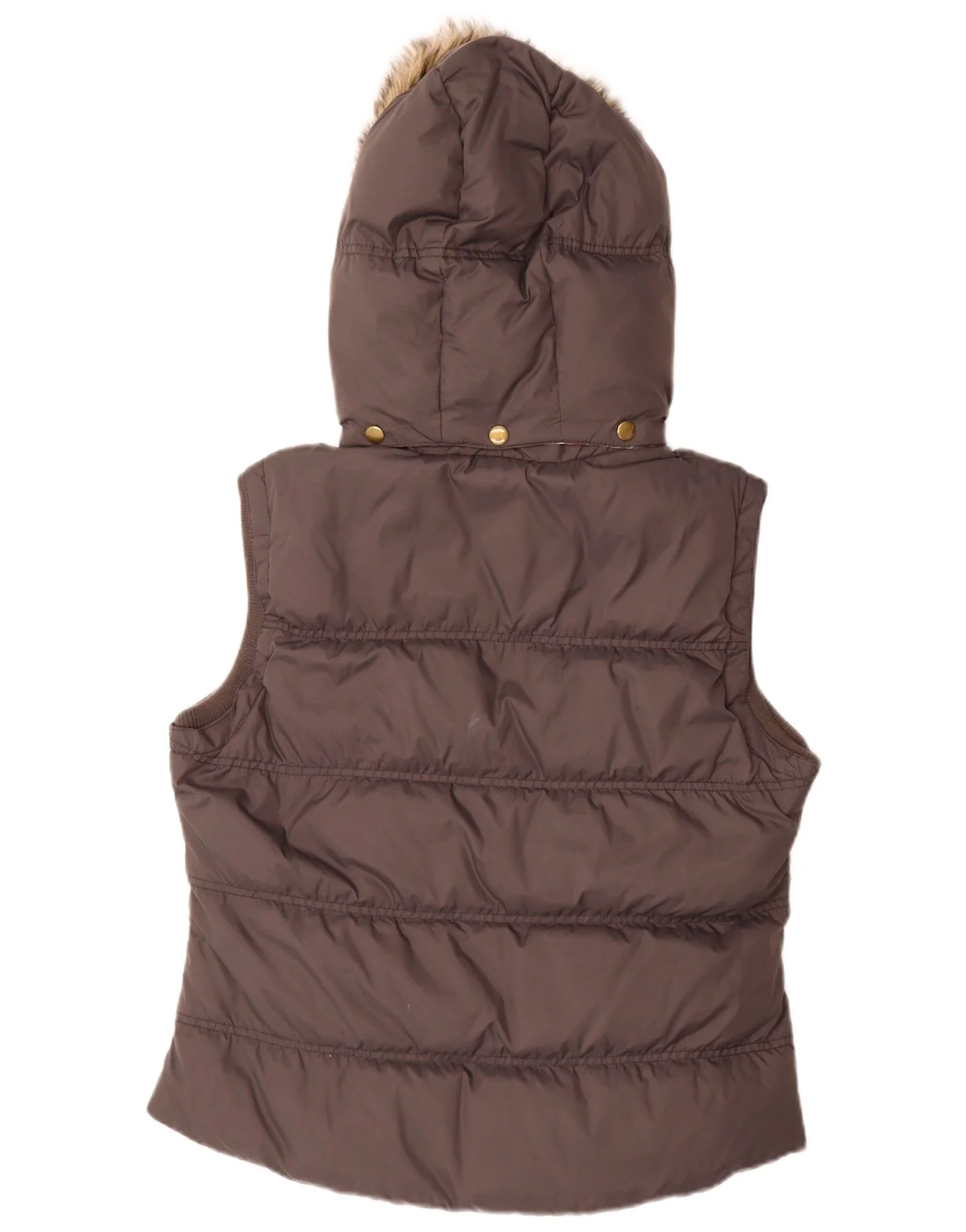 Jack Wills Womens Hooded Padded Gilet UK 14 Large Brown Nylon - Image 2