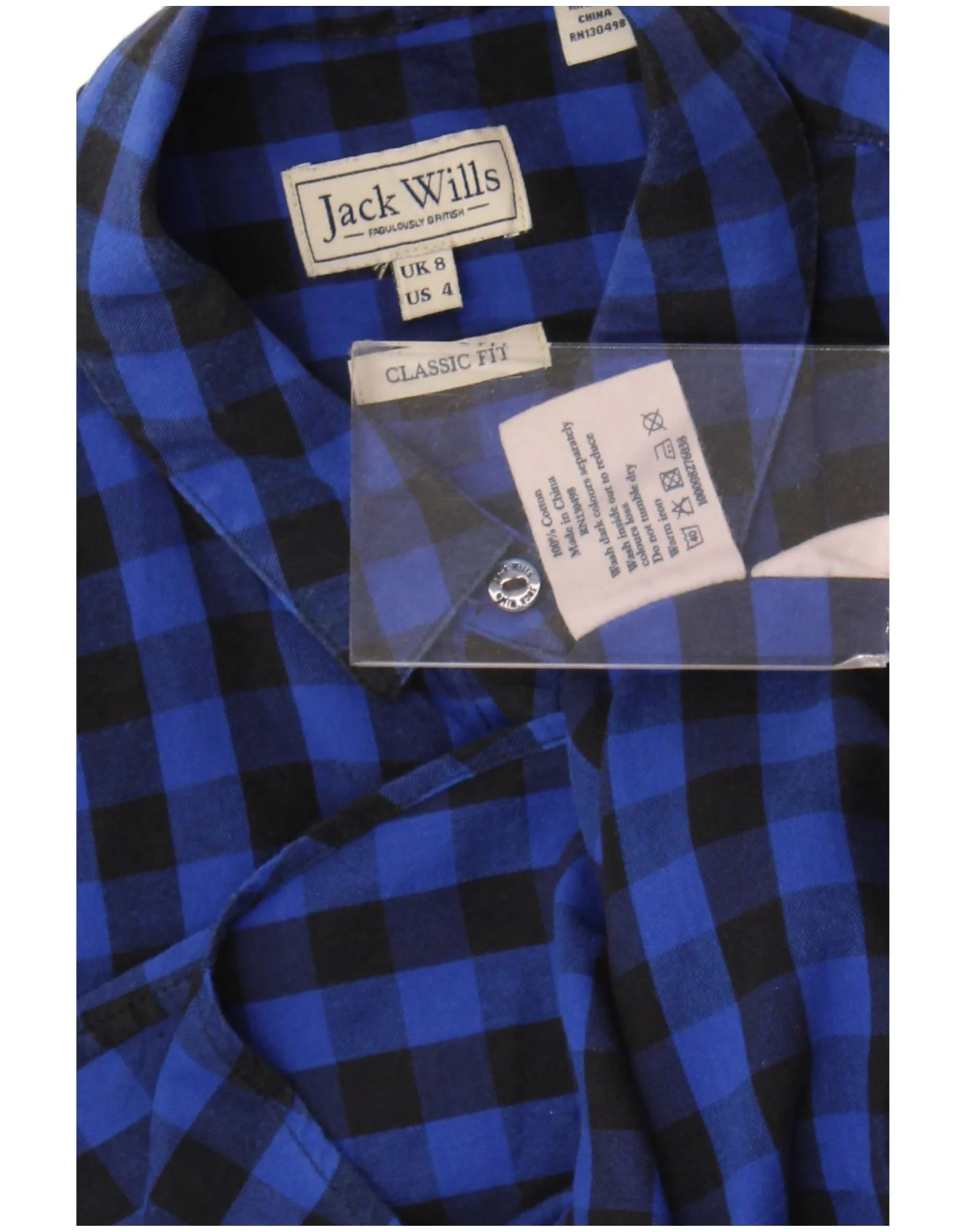 Jack Wills Womens Long Sleeve Flannel Shirt UK 8 Small Blue Check - Image 3