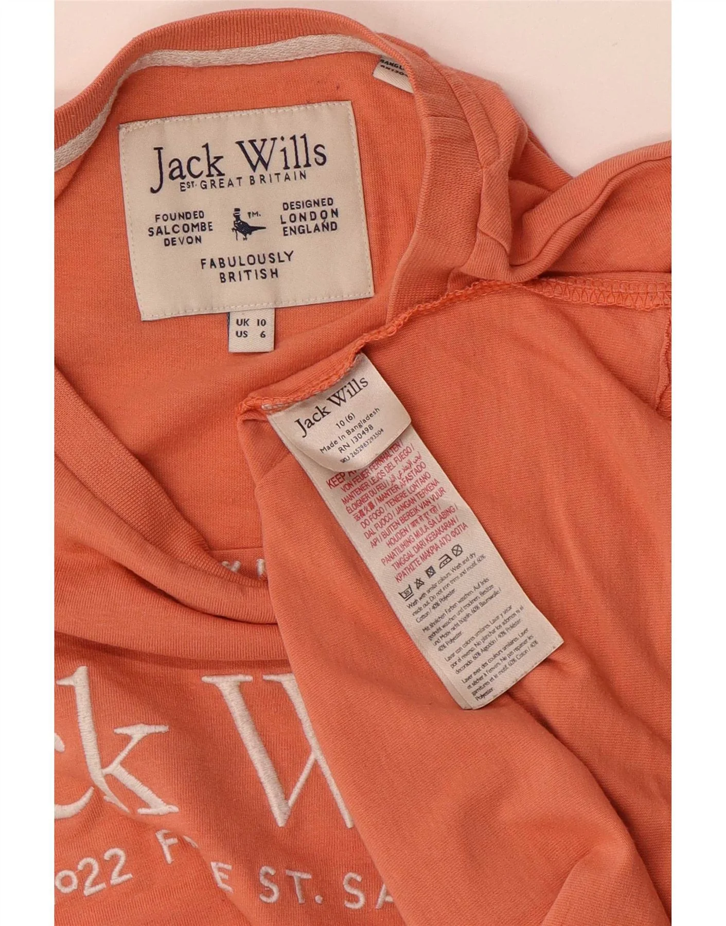Jack Wills Womens Oversized Graphic T-Shirt Top UK 10 Small Orange Cotton - Image 3