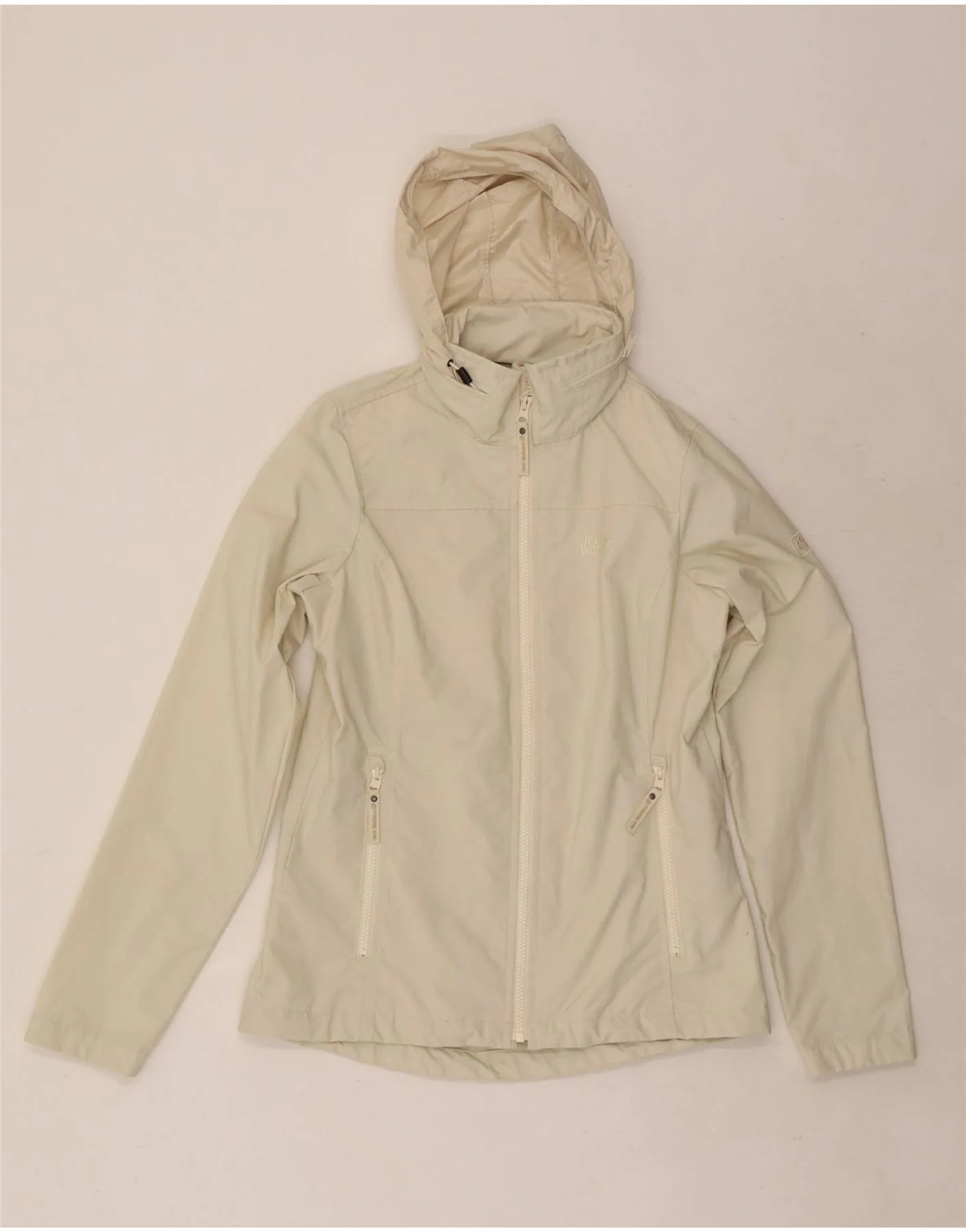 Jack Wolfskin Womens Hooded Rain Jacket UK 6 XS Off White Polyester