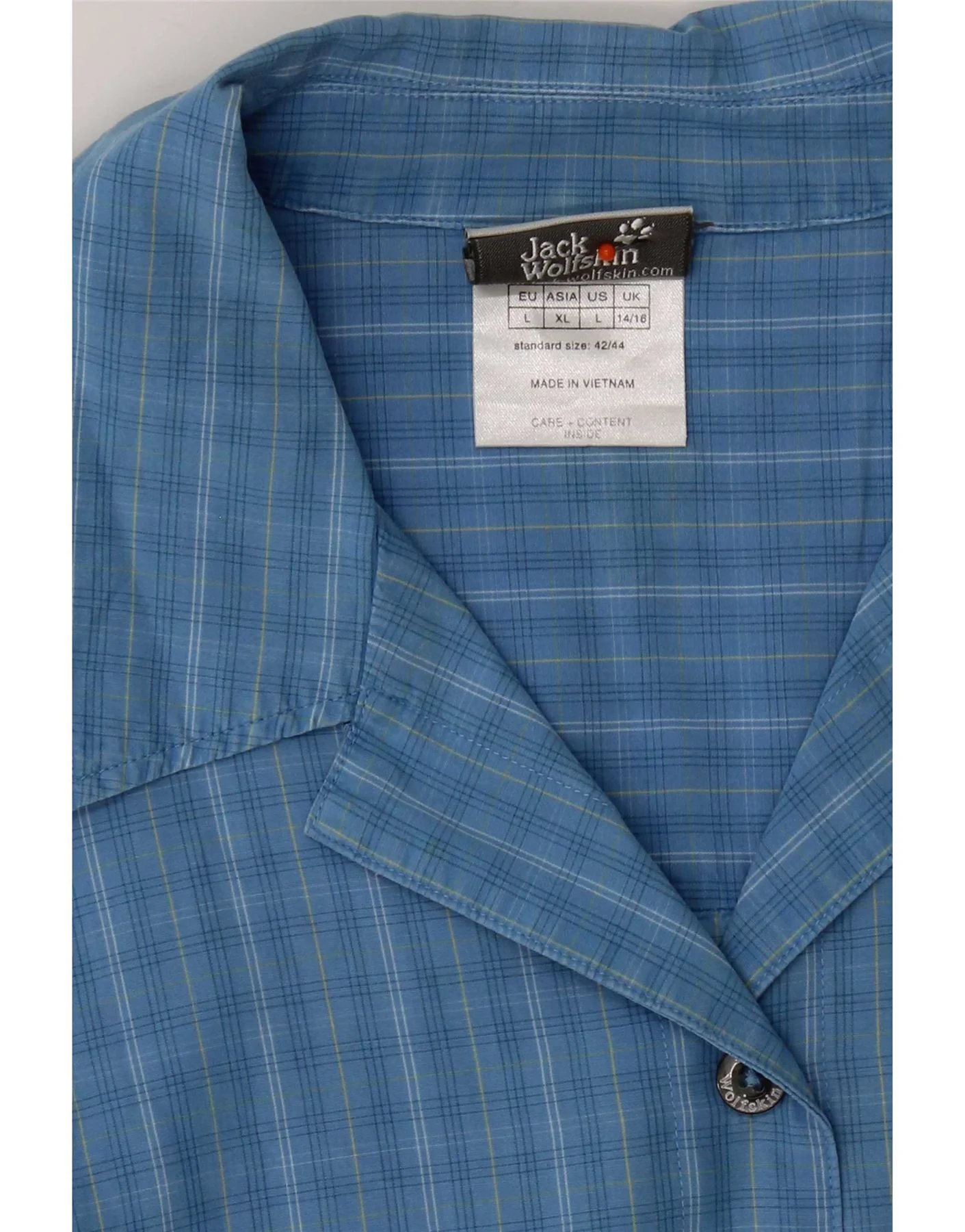 Jack Wolfskin Womens Short Sleeve Shirt UK 14/16 Large Blue Check Lyocell - Image 3