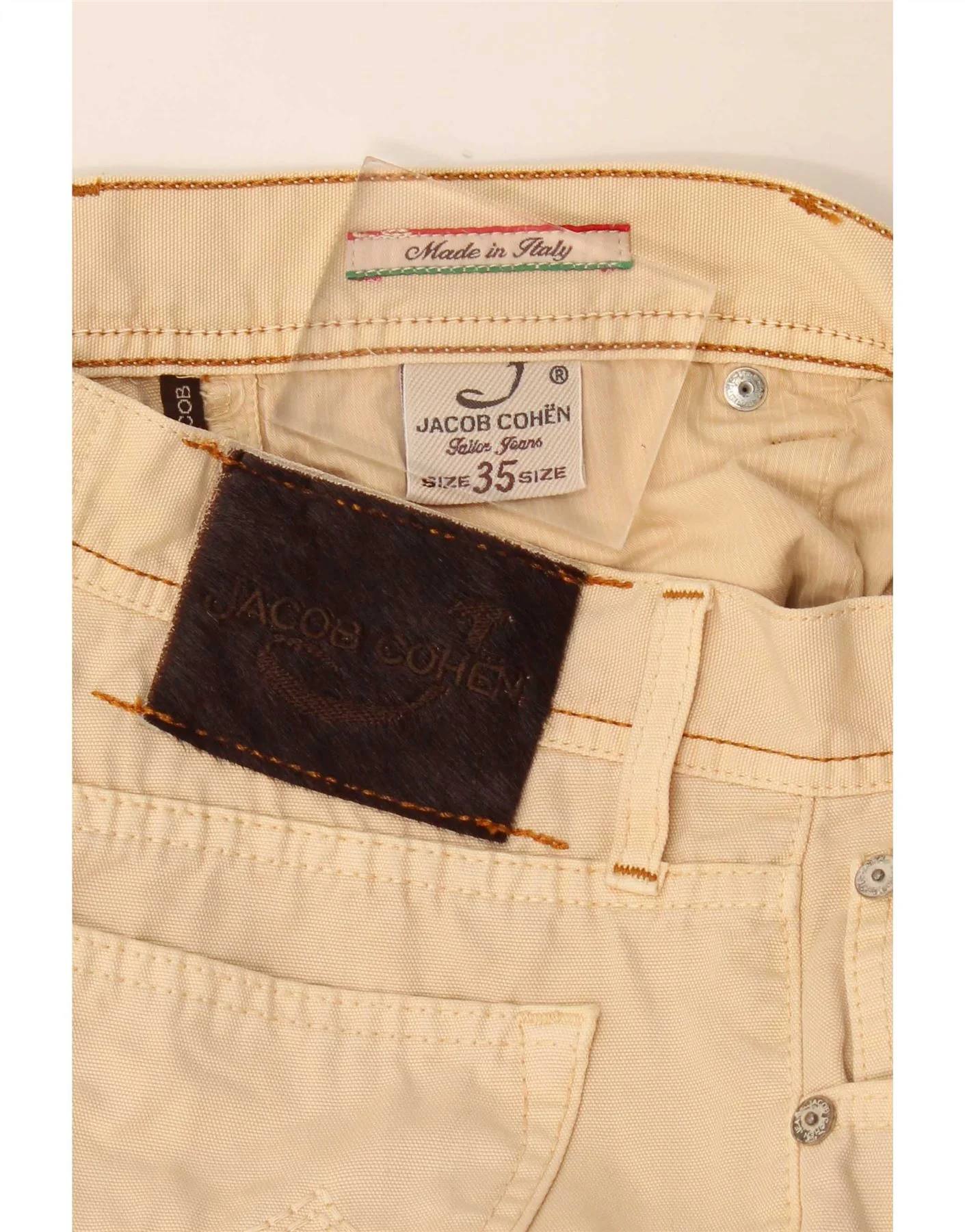 Jacob Cohen Mens Straight Casual Trousers W35 L33 Beige Cotton - Image 3