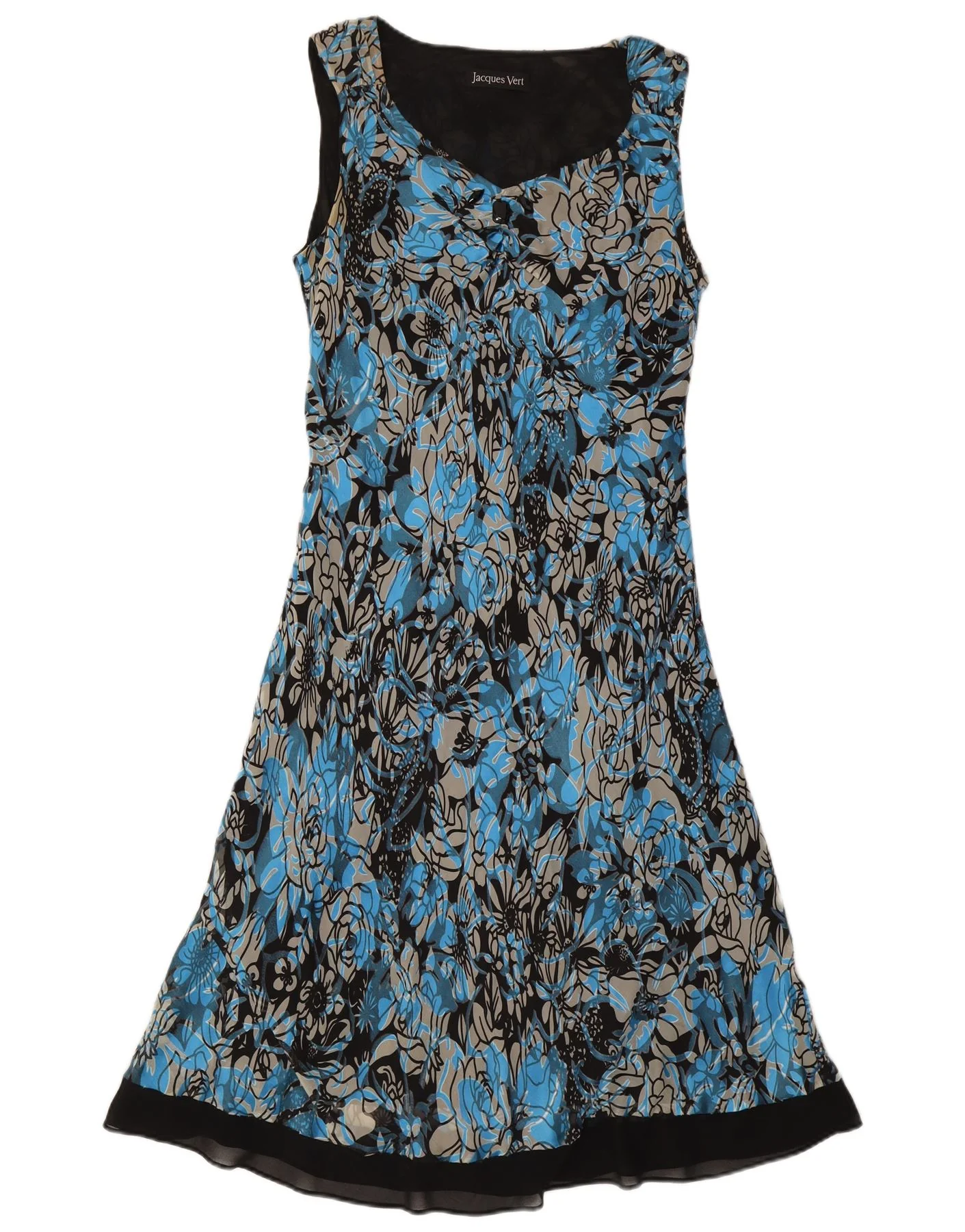 Jacques Vert Womens Sleeveless A-Line Dress UK 14 Large Blue Floral Viscose