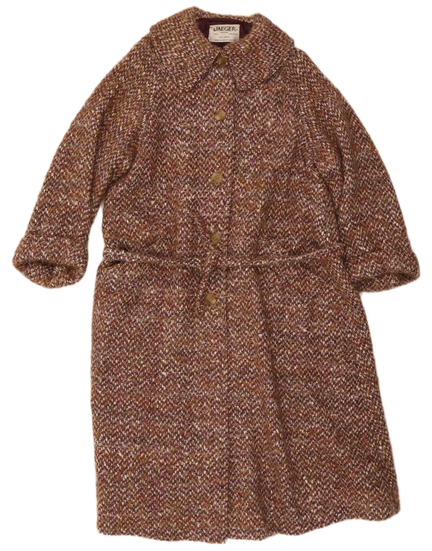 Jaeger Womens Oversized Overcoat UK 14 Large Brown Flecked Wool