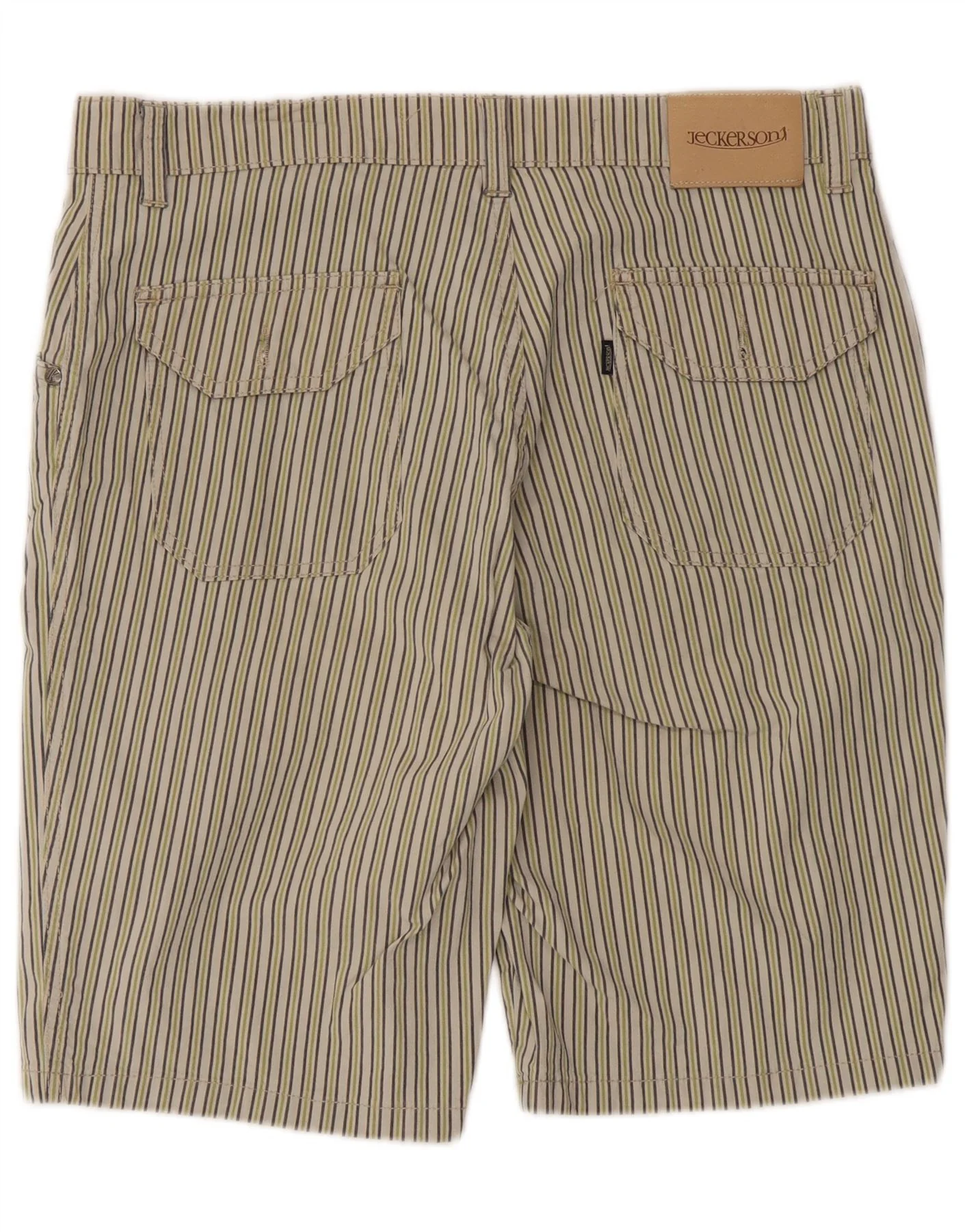 Jeckerson Mens Casual Shorts W34 Large Green Striped Cotton - Image 2