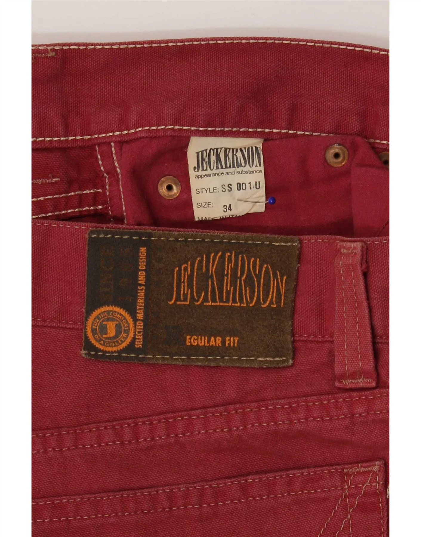 Jeckerson Mens Regular Fit Straight Jeans W34 L30 Burgundy Cotton - Image 3