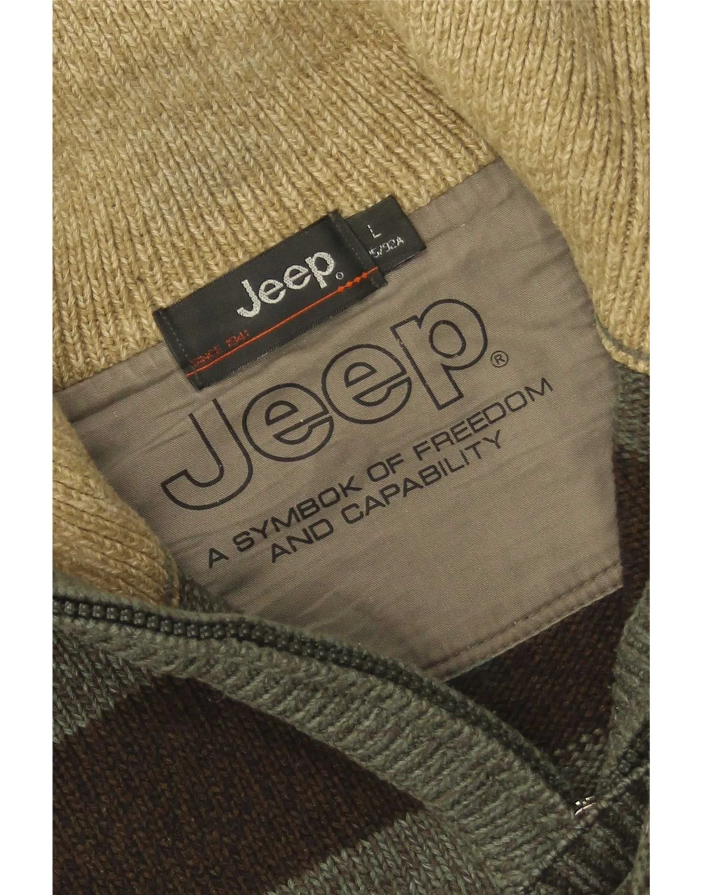Jeep Mens Zip Neck Jumper Sweater Large Green Striped - Image 3