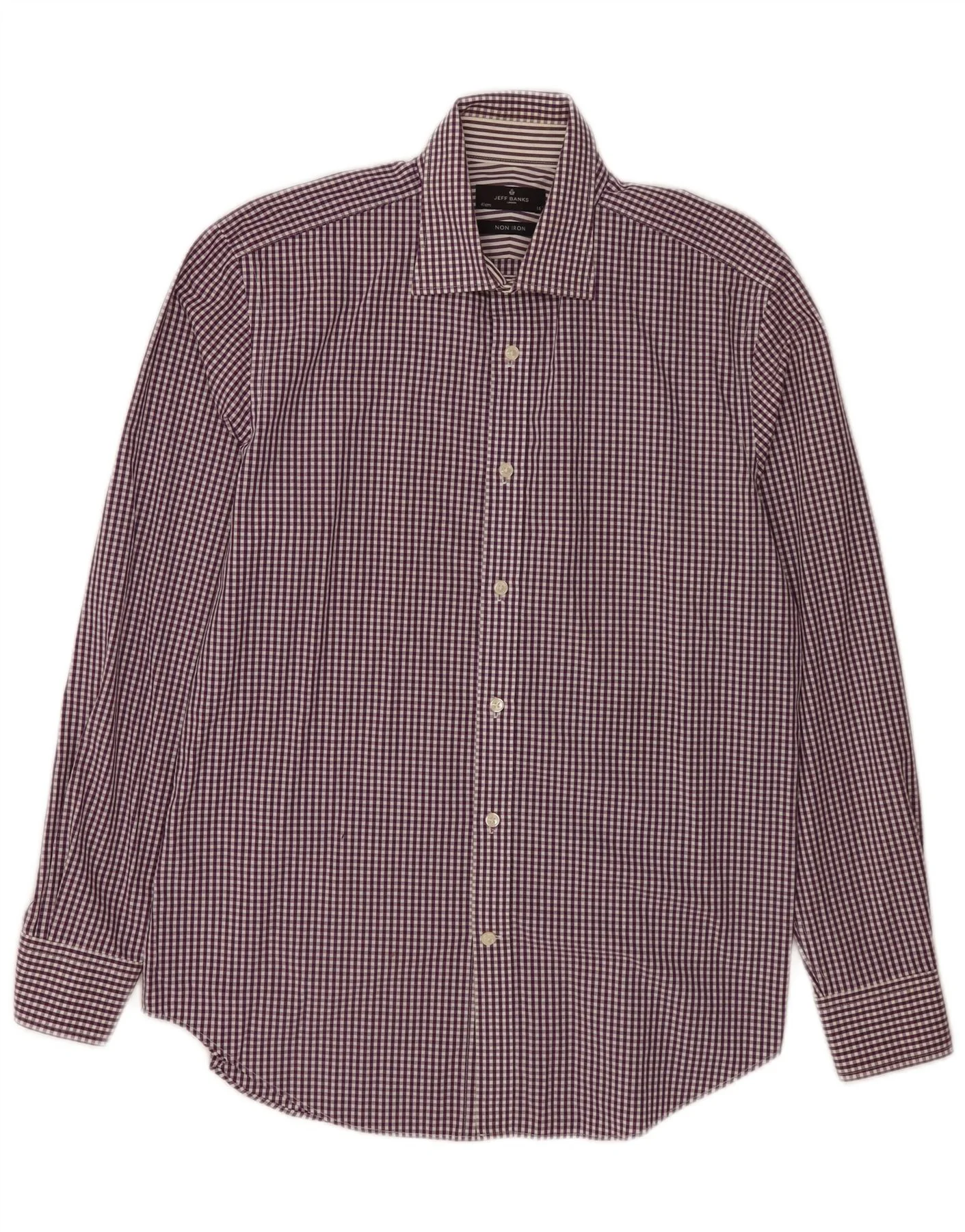 Jeff Banks Mens Shirt Size 41 16 Large Purple Gingham Cotton