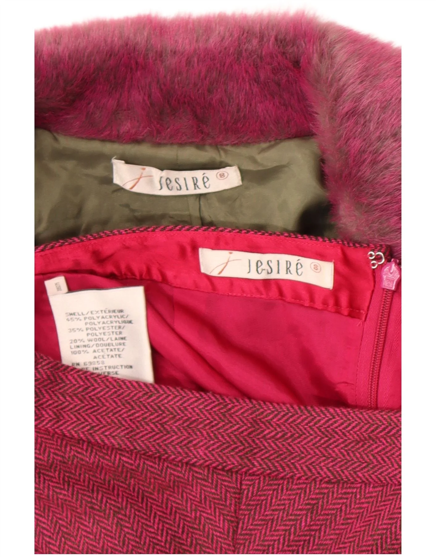 Jesire Womens 2 Piece Skirt Set UK 8 Small W28 Pink Herringbone Polyacrylic - Image 3