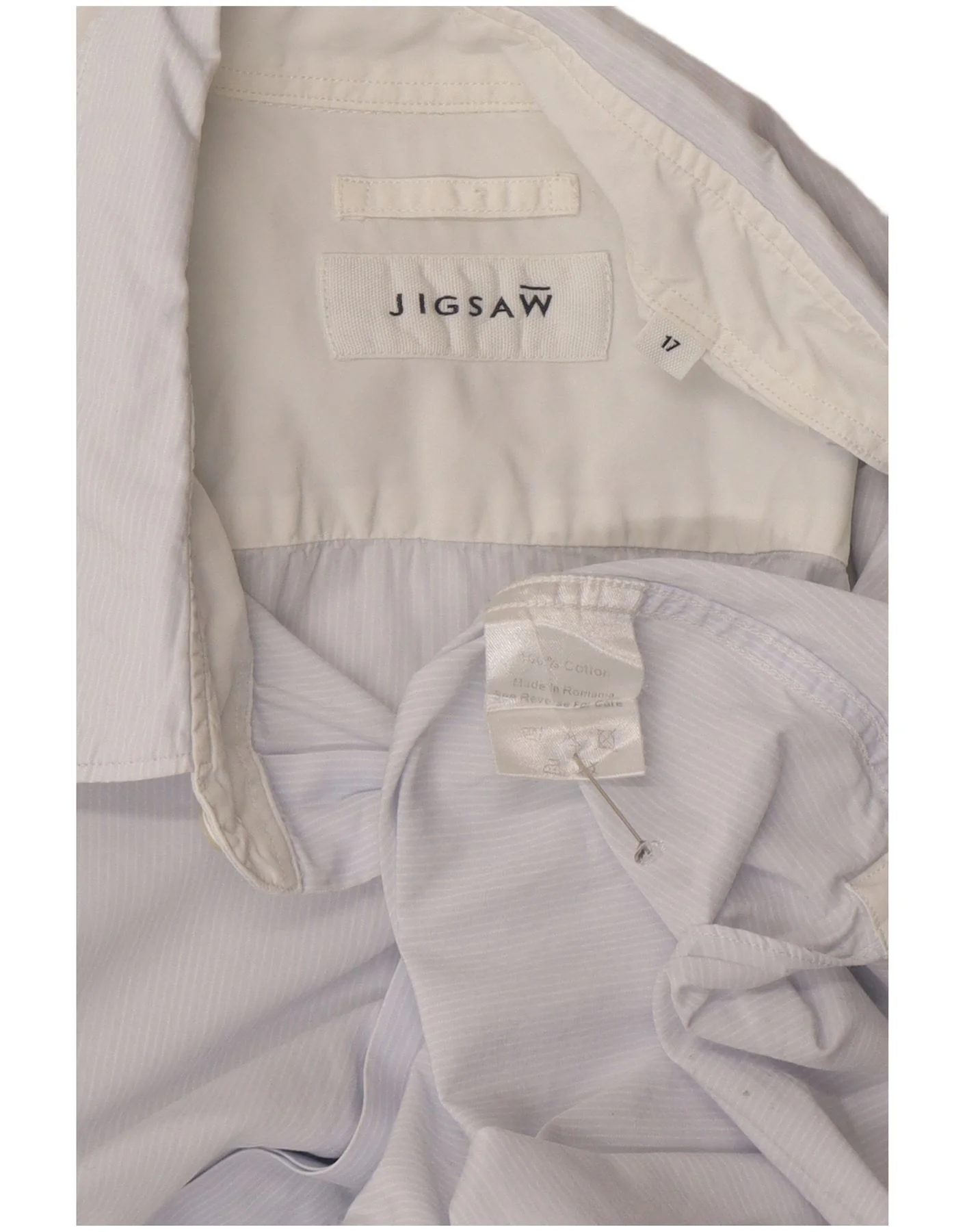 Jigsaw Mens Shirt Size 17 XL Blue Striped Cotton - Image 5