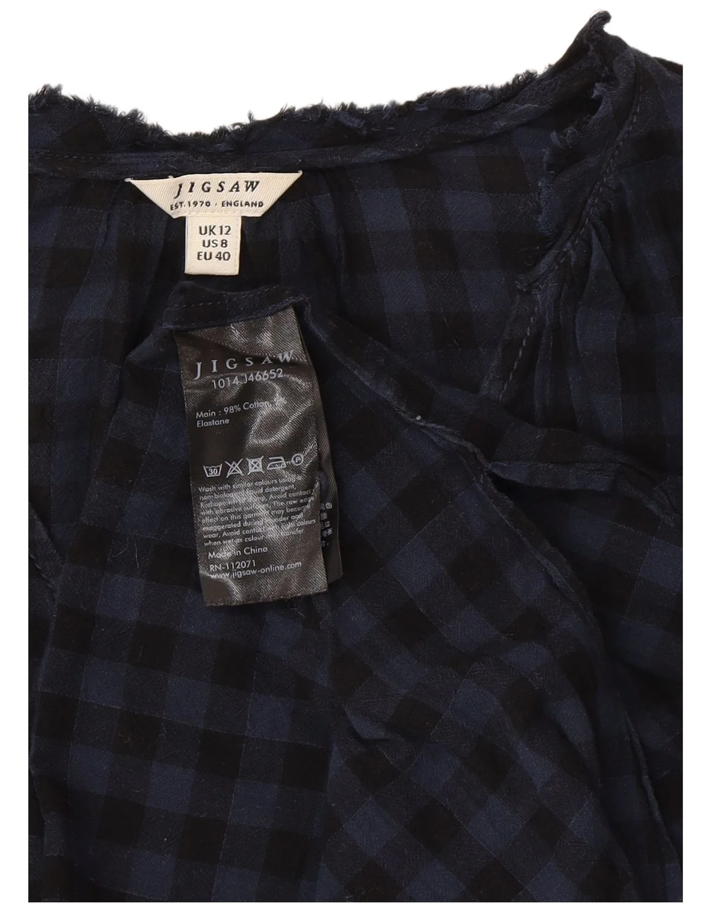 Jigsaw Womens 3/4 Sleeve Blouse Top UK 12 Medium Blue Gingham Cotton - Image 3
