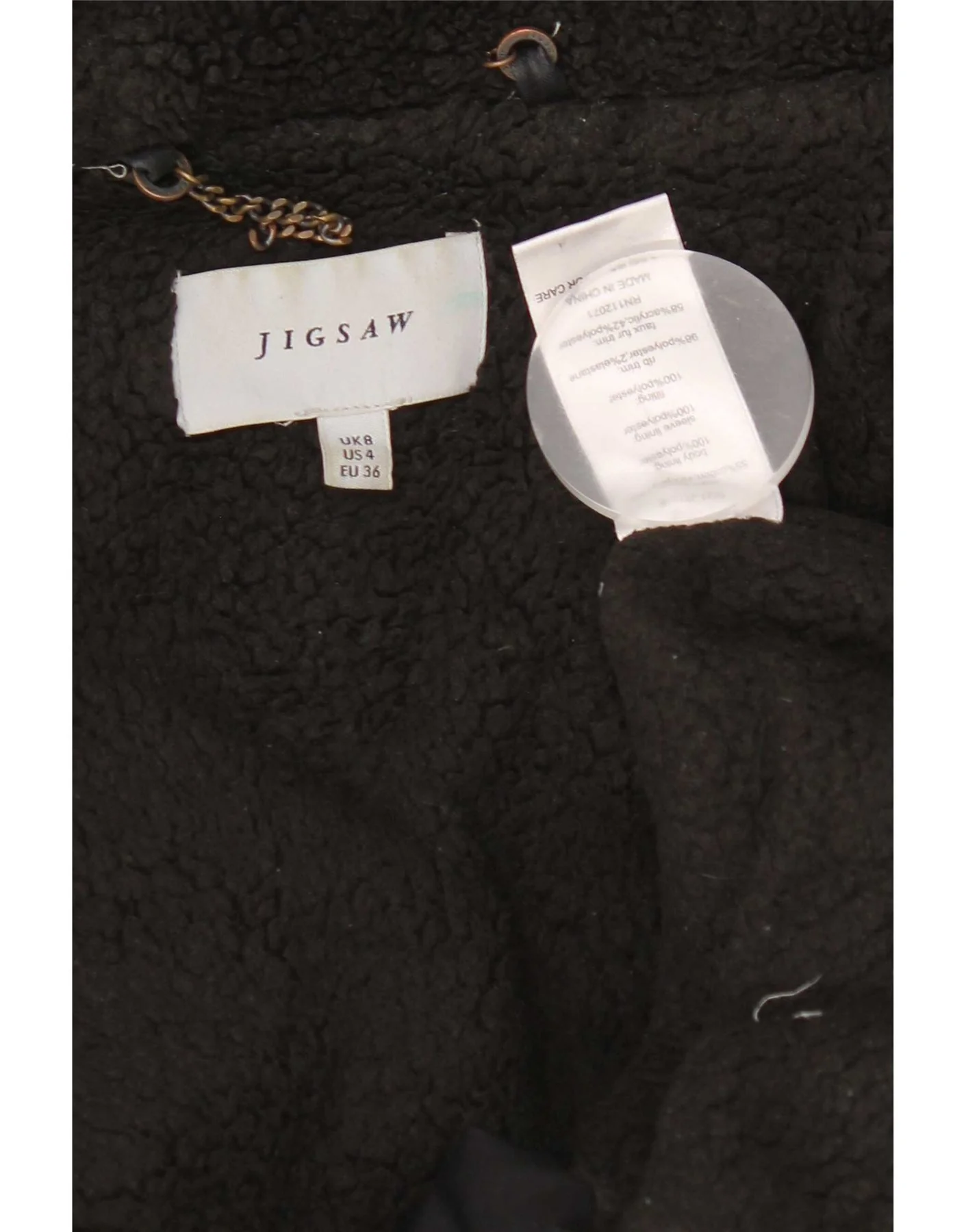 Jigsaw Womens Hooded Sherpa Parka Jacket UK 8 Small Black Cotton - Image 8