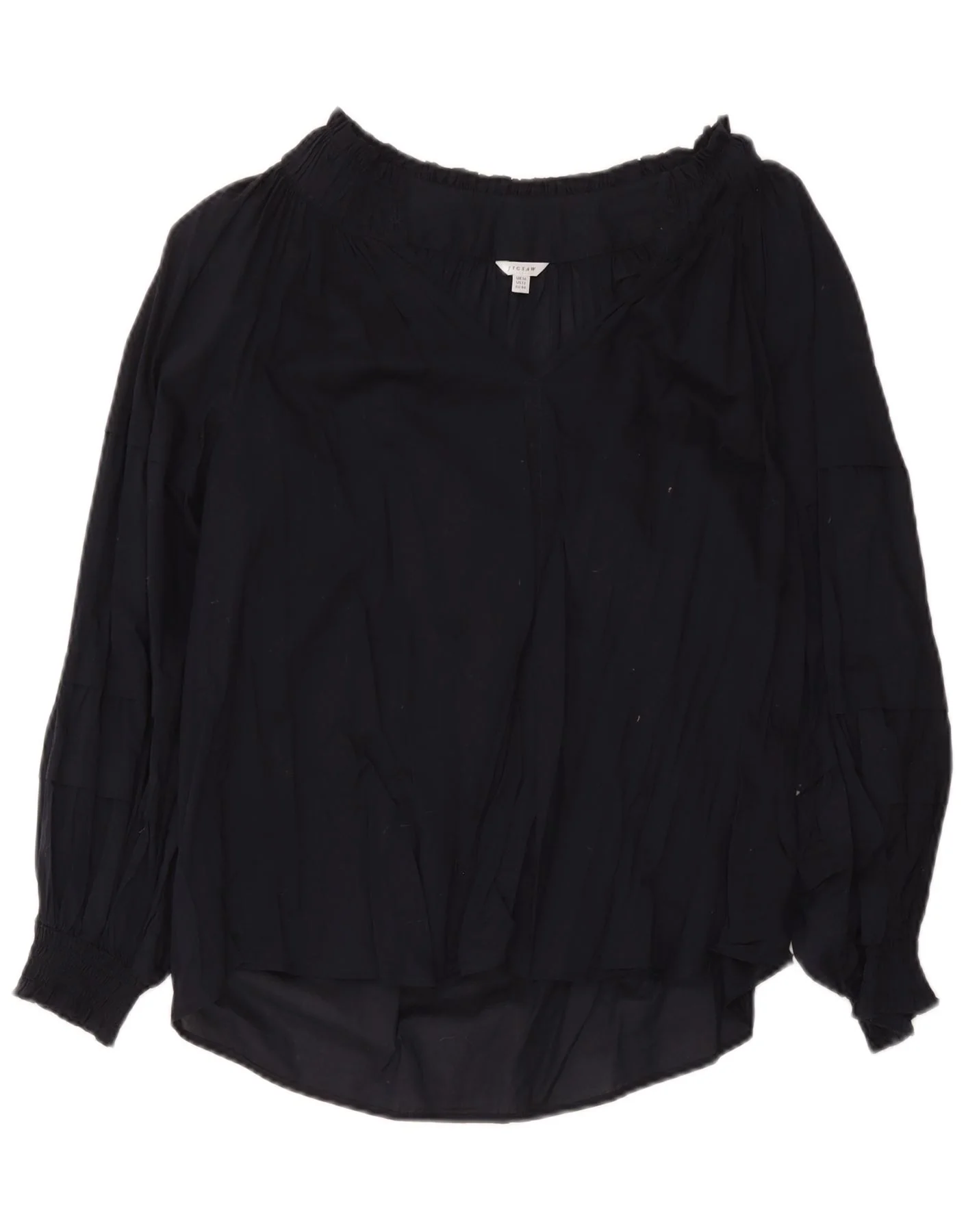 Jigsaw Womens Long Sleeve Blouse Top UK 16 Large Navy Blue Cotton
