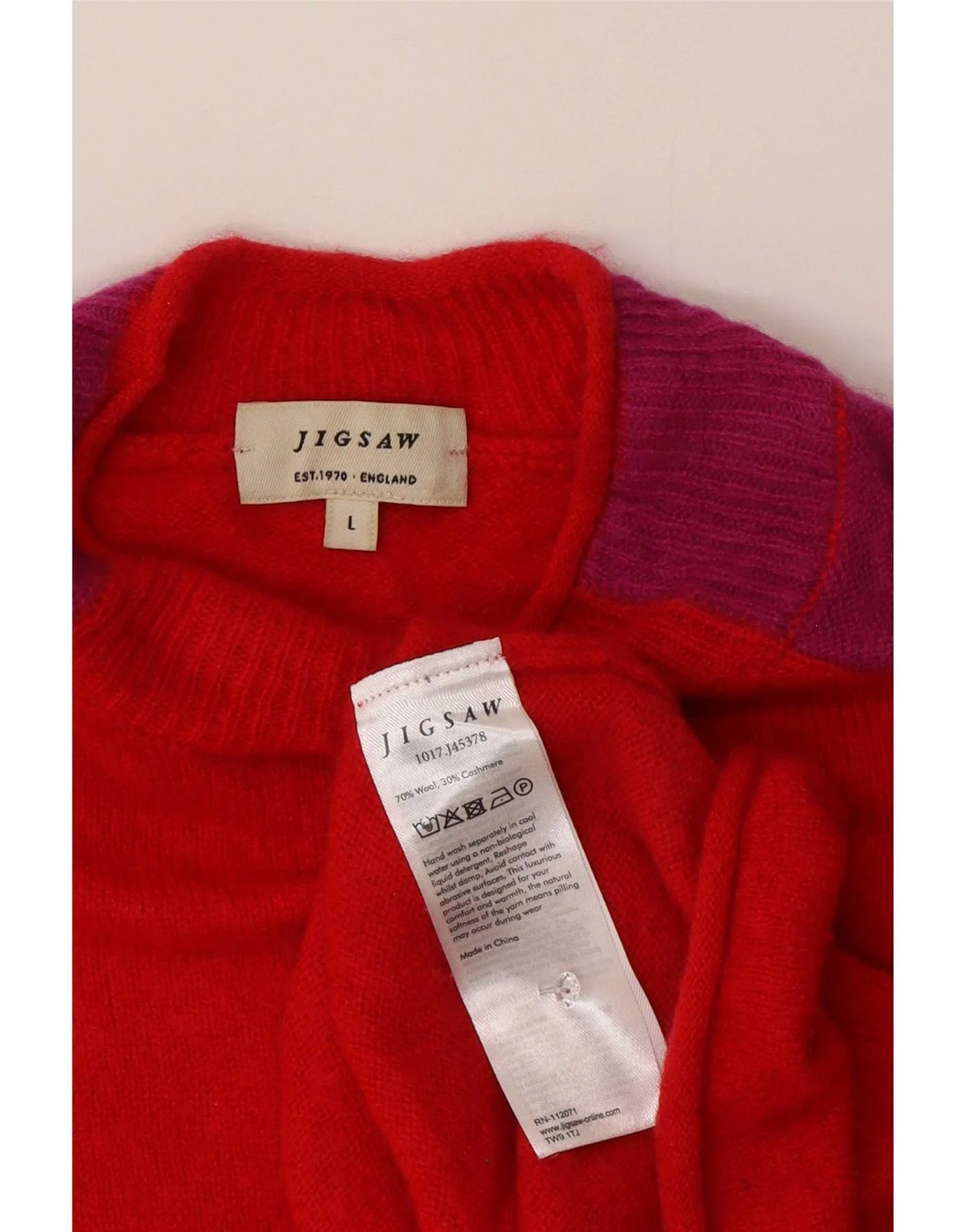 Jigsaw Womens Turtle Neck Jumper Sweater UK 16 Large Red Colourblock - Image 3