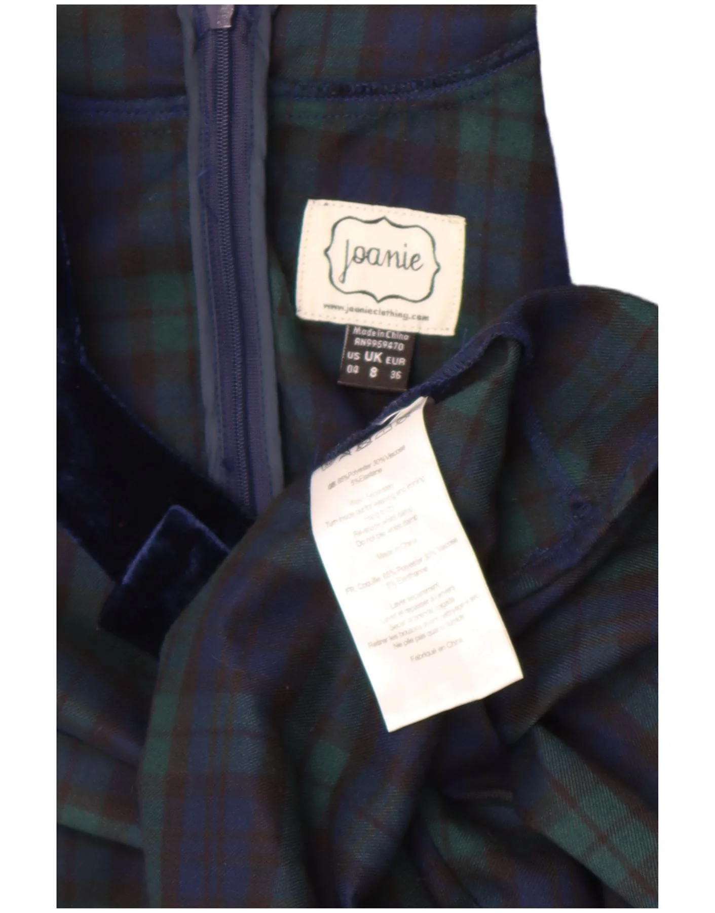 Joanie Womens Long Sleeve A-Line Dress UK 8 Small Green Check Polyester - Image 3