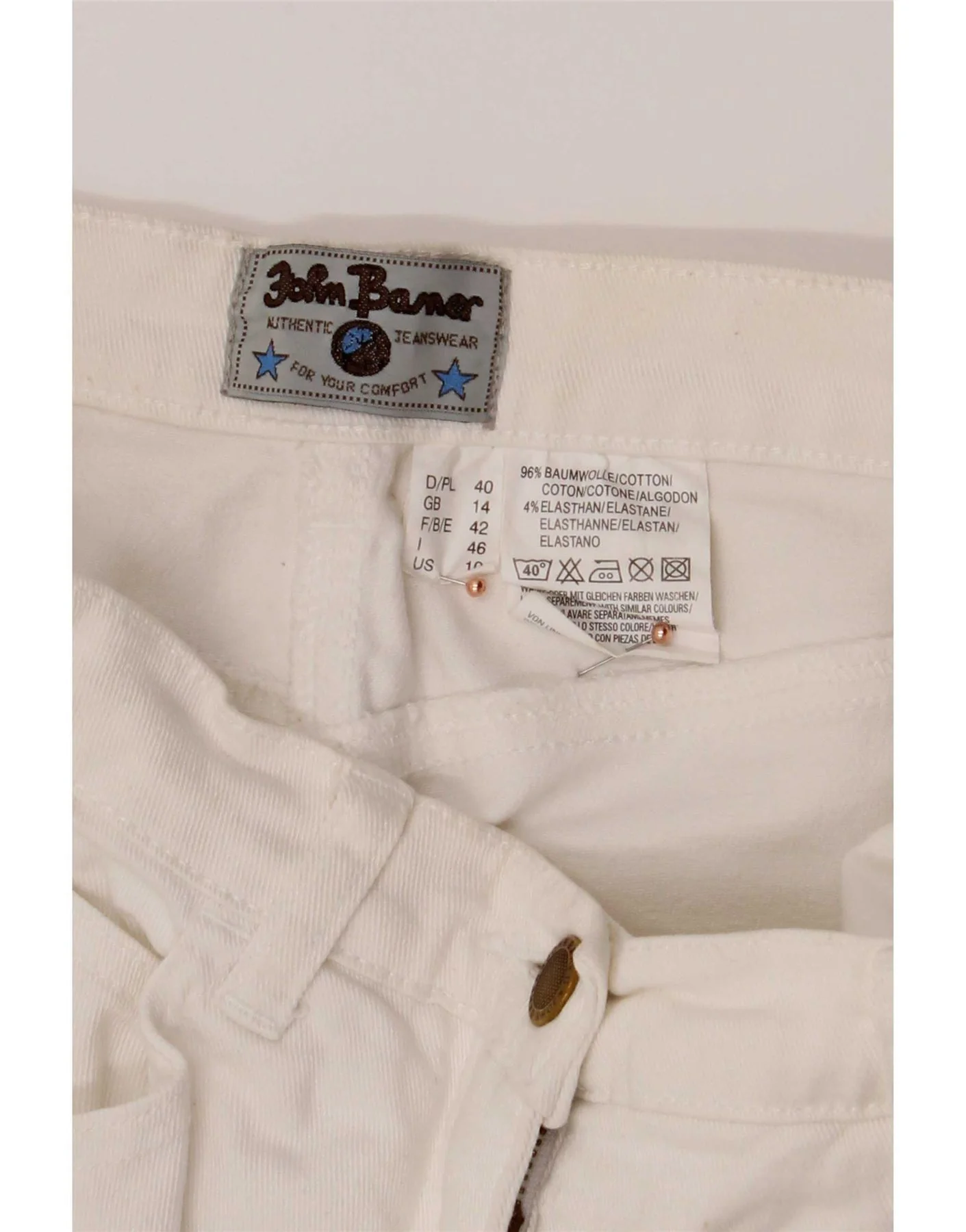 John Baner Womens Straight Jeans UK 14 Medium W28 L26 White Cotton - Image 4