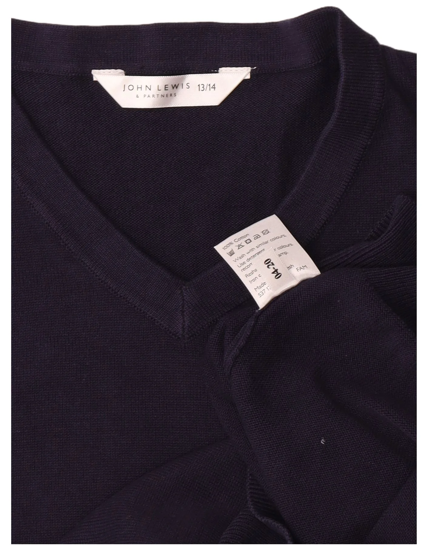John Lewis Boys V-Neck Jumper Sweater 13-14 Years Navy Blue Cotton - Image 3