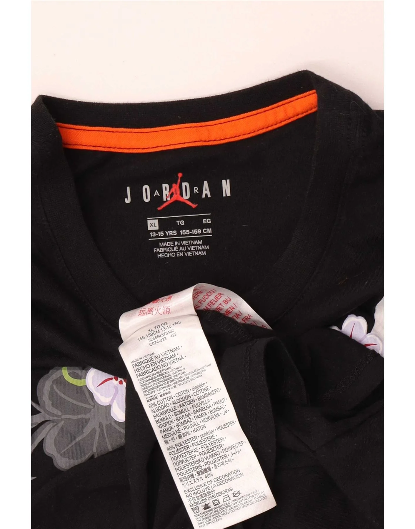 Jordan Girls Graphic T-Shirt Top 13-14 Years XL Black Floral Cotton - Image 3