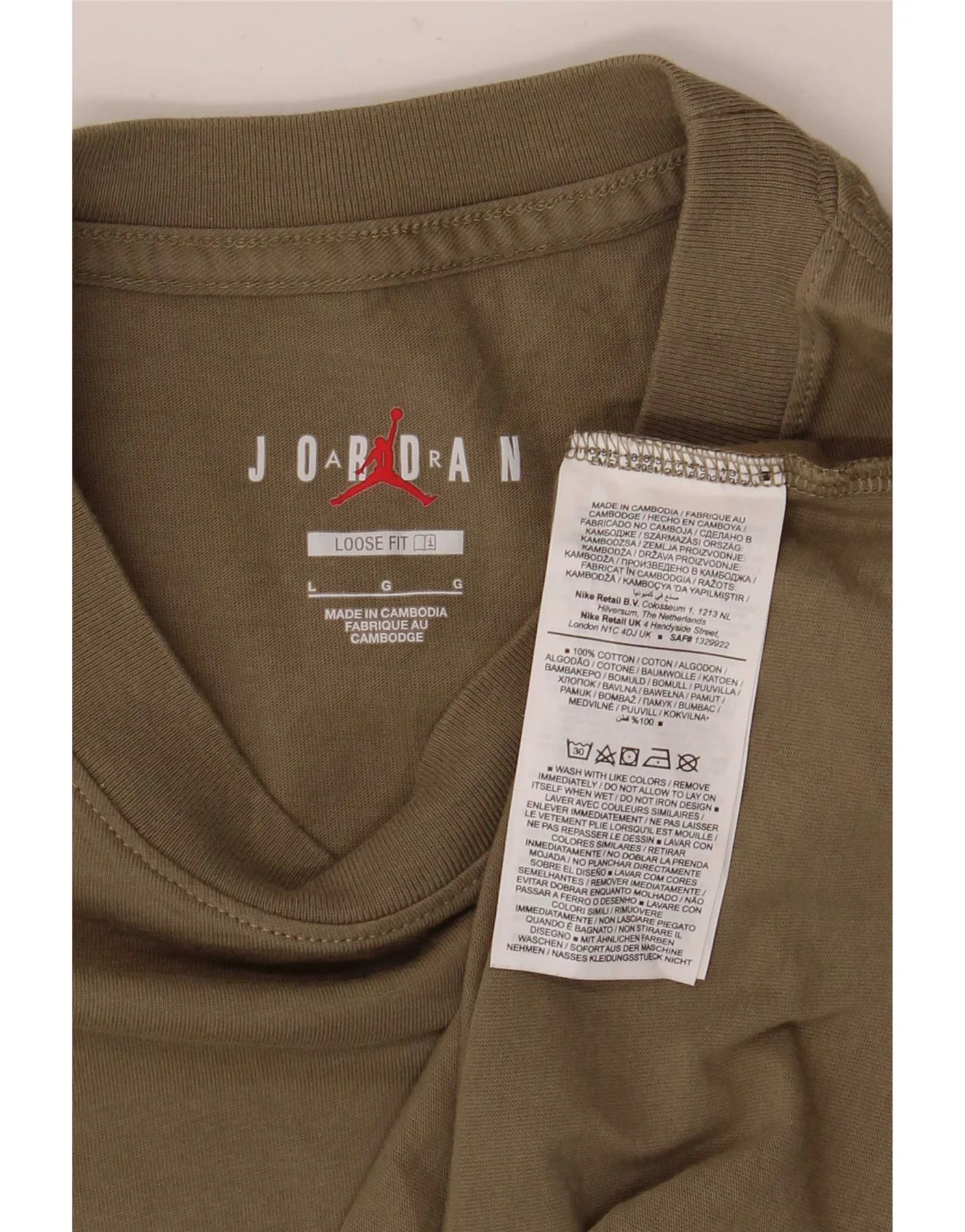 Jordan Mens Loose Fit T-Shirt Top Large Beige Cotton - Image 3