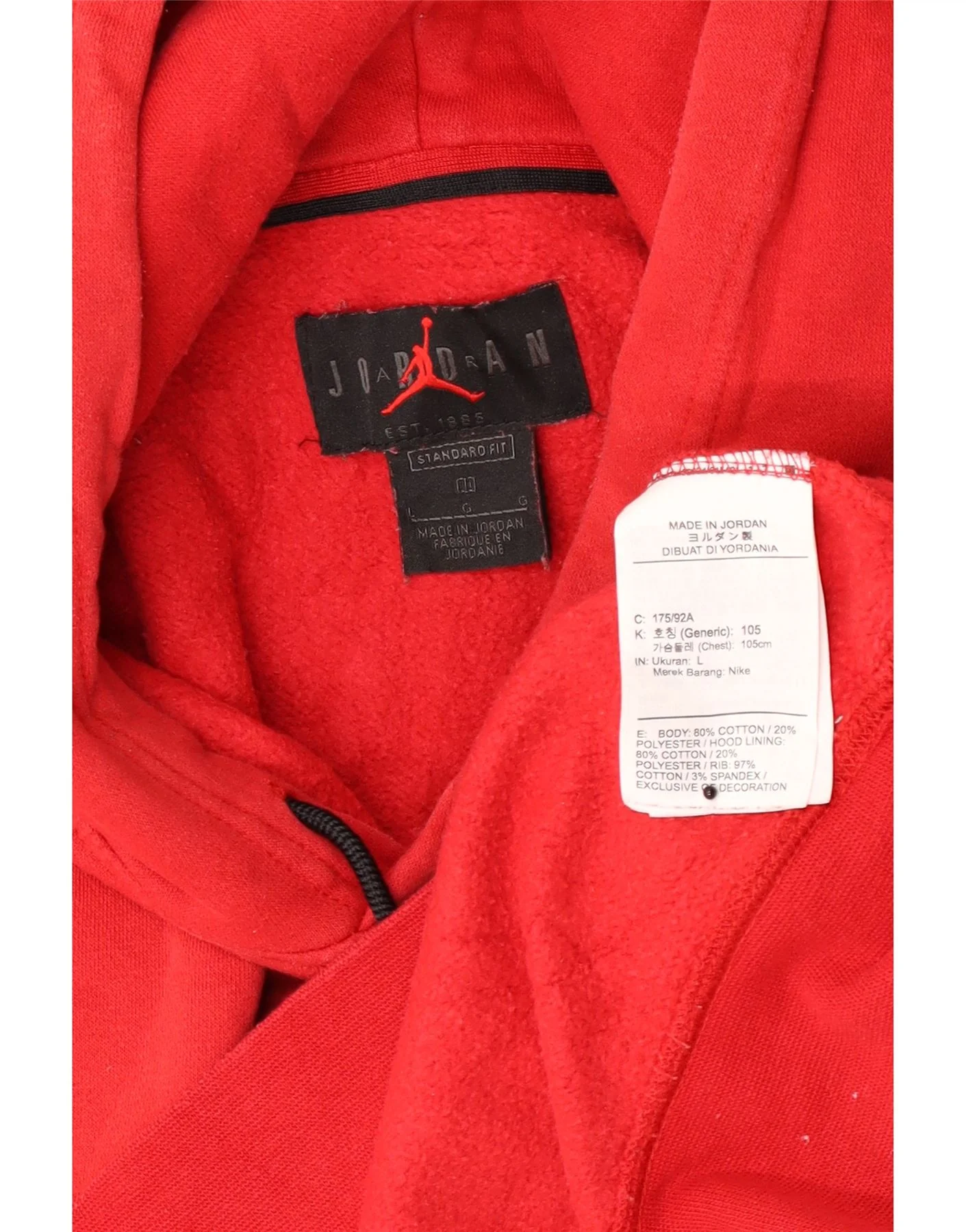 Jordan Mens Standard Fit Hoodie Jumper Large Red Cotton - Image 4