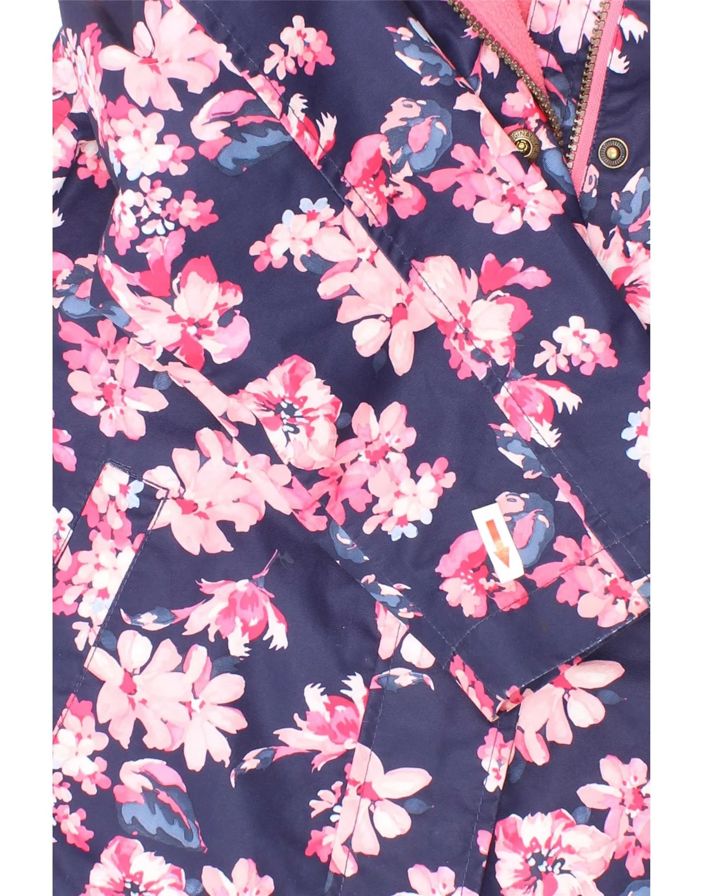 Joules Girls Hooded Windbreaker Jacket 7-8 Years Navy Blue Floral Polyester - Image 3