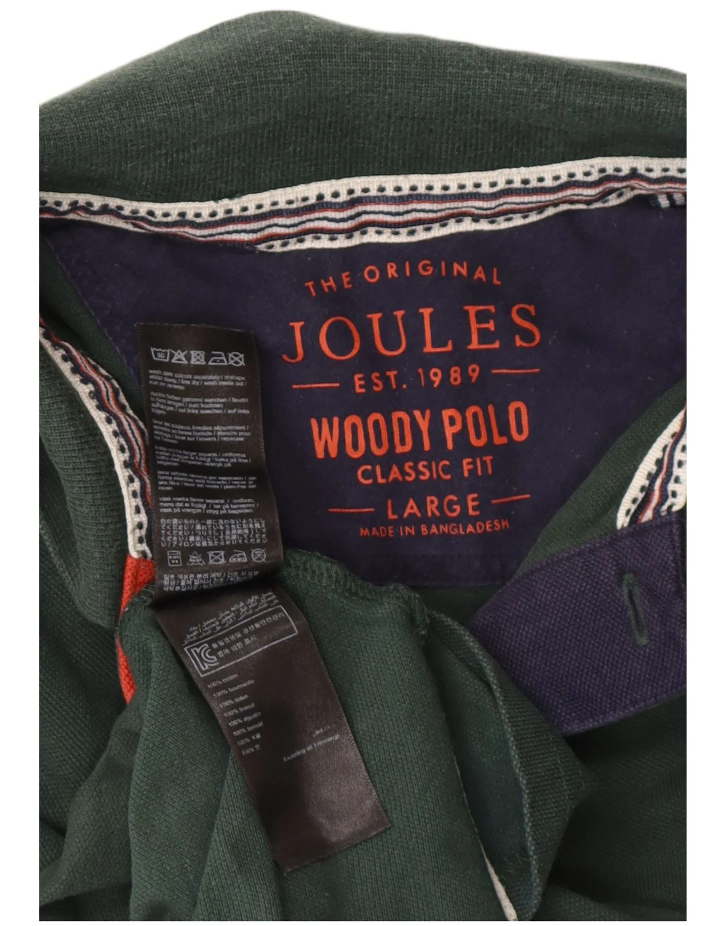 Joules Mens Classic Fit Polo Shirt Large Green Cotton - Image 4