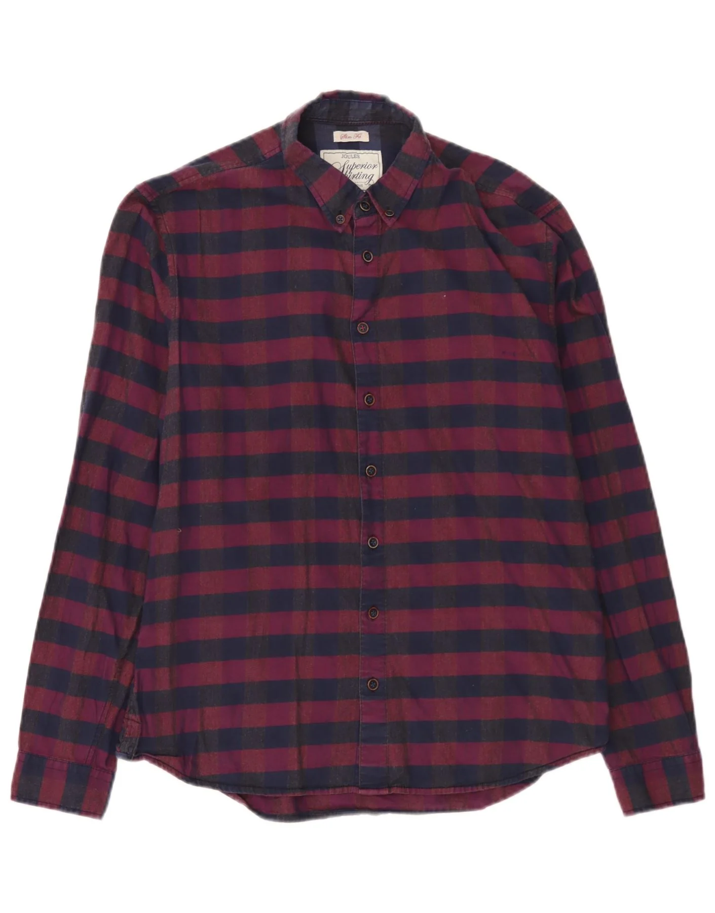 Joules Mens Slim Fit Flannel Shirt Medium Burgundy Gingham Cotton