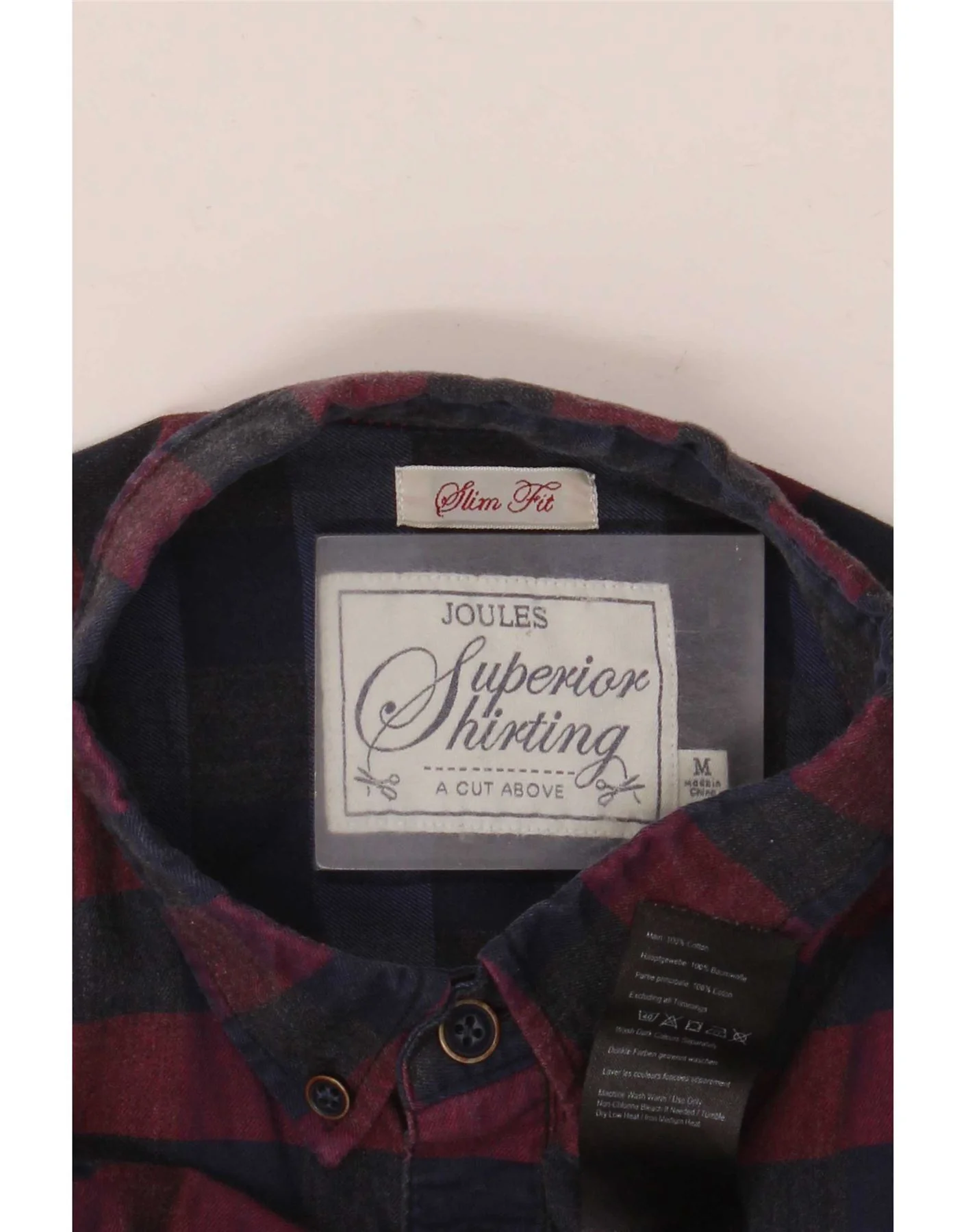 Joules Mens Slim Fit Flannel Shirt Medium Burgundy Gingham Cotton - Image 3