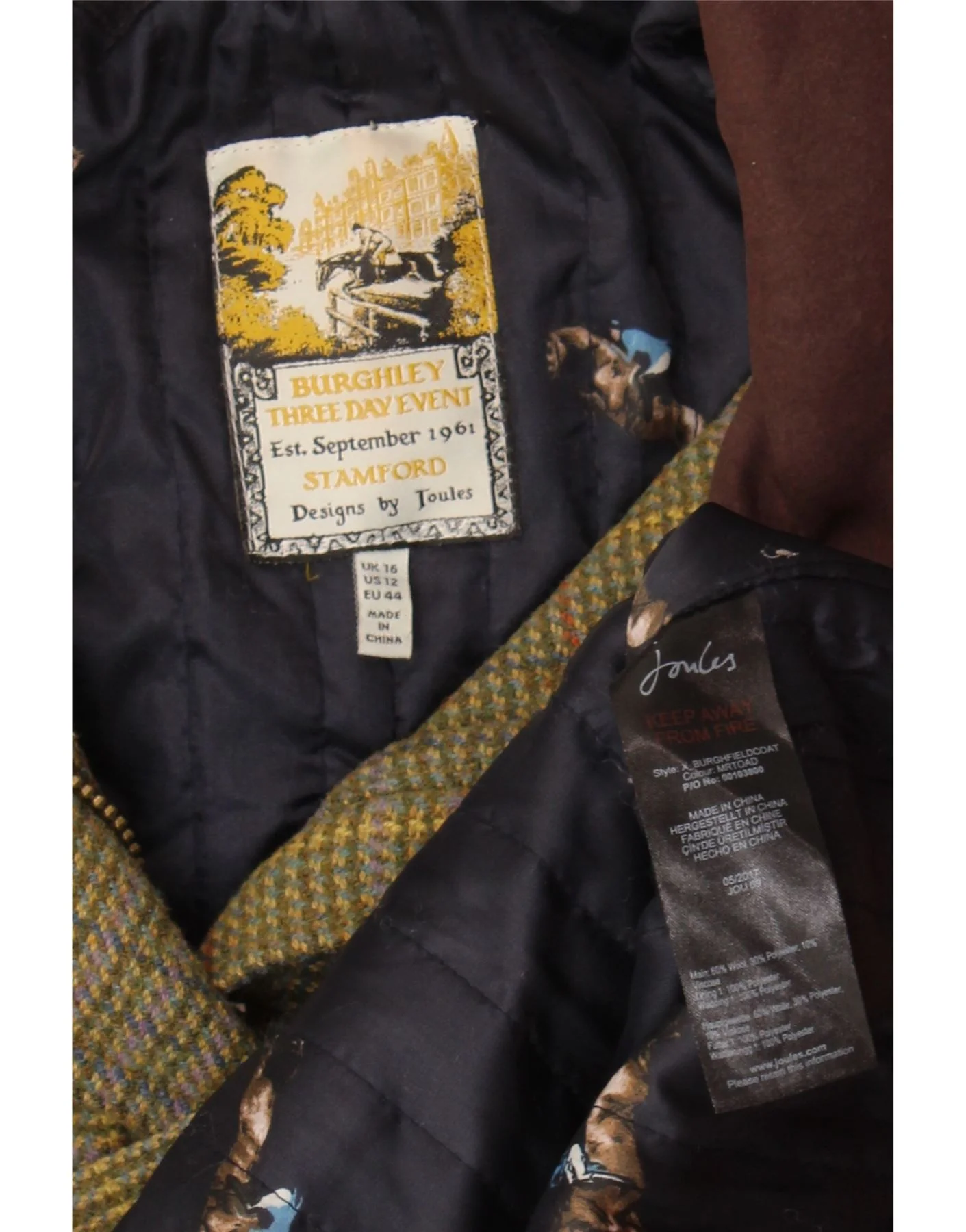 Joules Womens Country Jacket UK 16 Large Green Plaid Wool - Image 3
