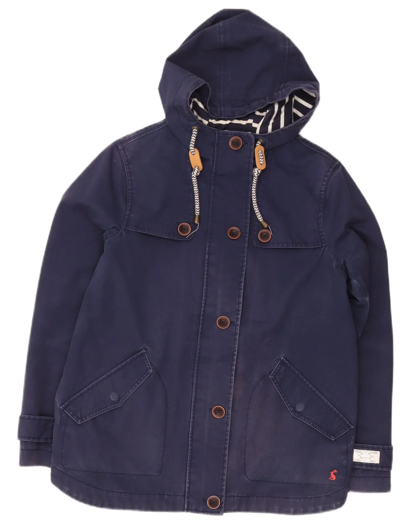 Joules Womens Hooded Raincoat UK 12 Medium Navy Blue Cotton