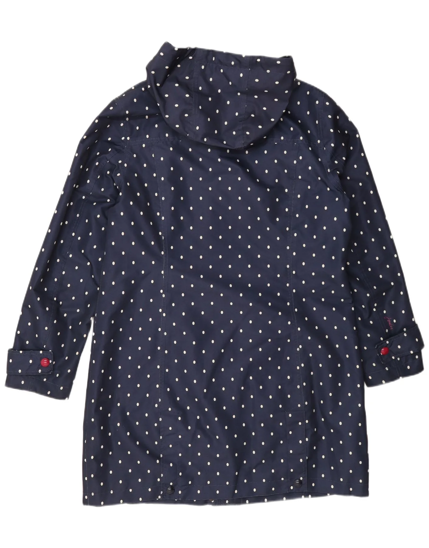 Joules Womens Hooded Raincoat UK 14 Large Navy Blue Polka Dot Polyester - Image 2