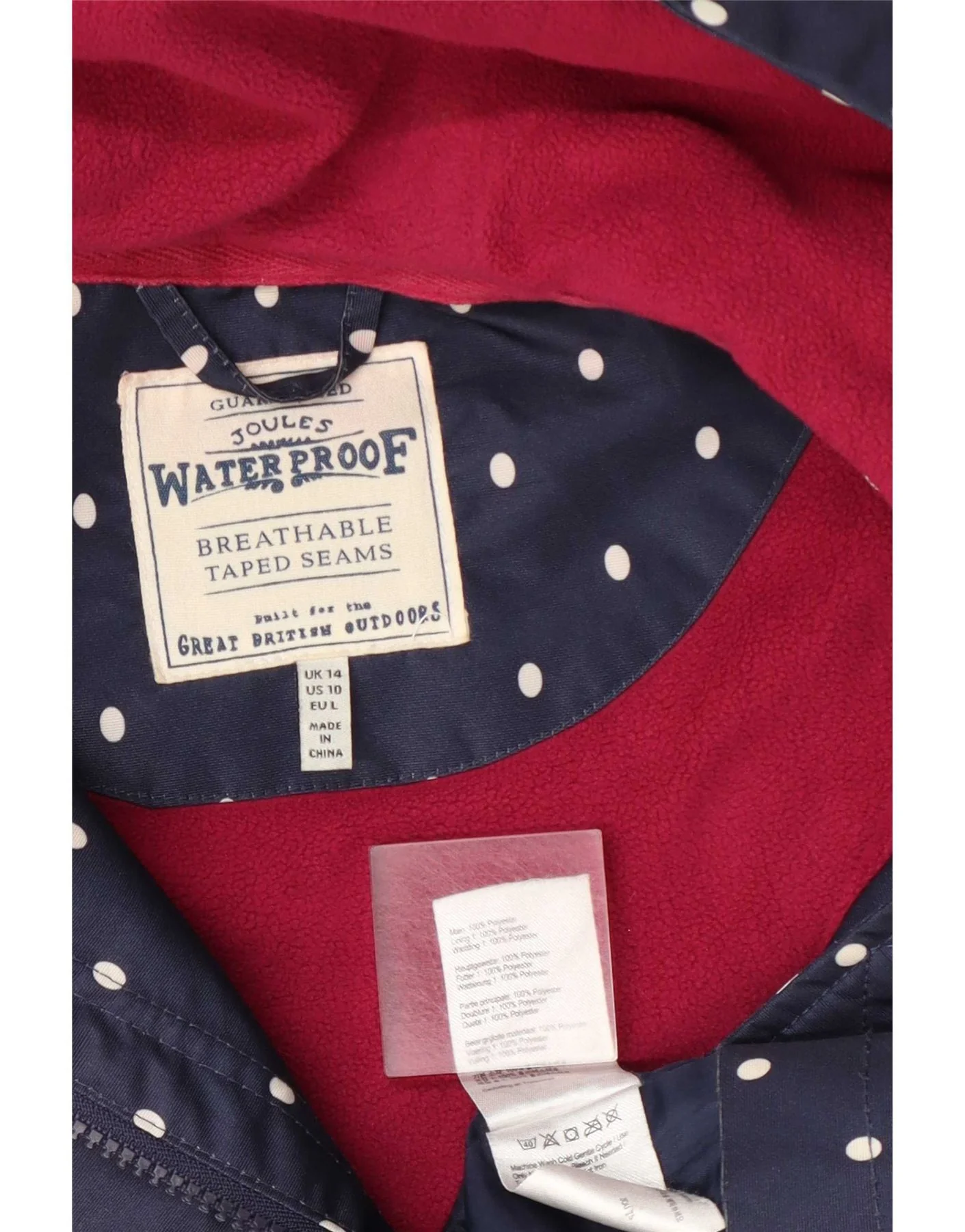 Joules Womens Hooded Raincoat UK 14 Large Navy Blue Polka Dot Polyester - Image 3