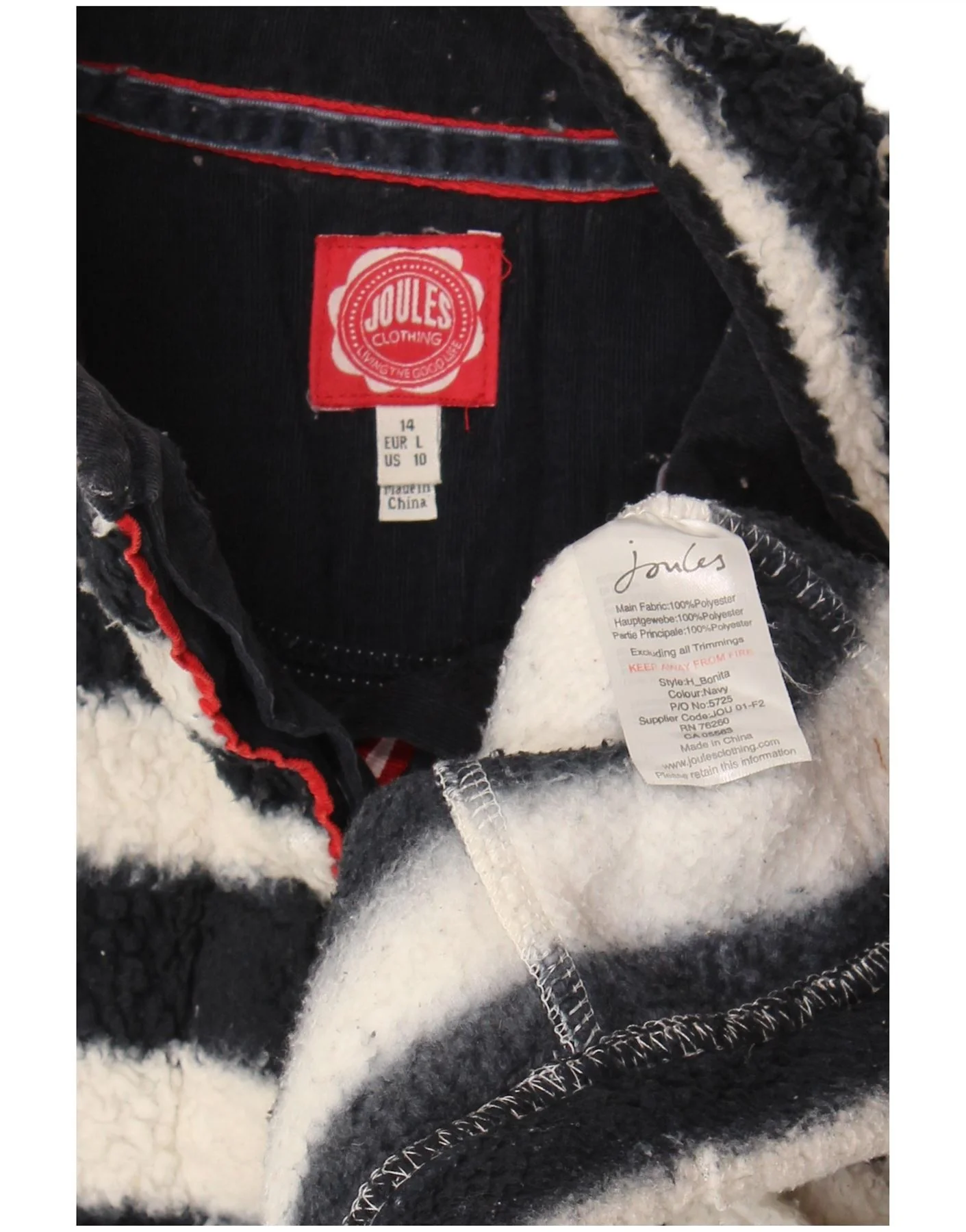 Joules Womens Oversized Fleece Jumper UK 14 Large Black Striped Polyester - Image 3