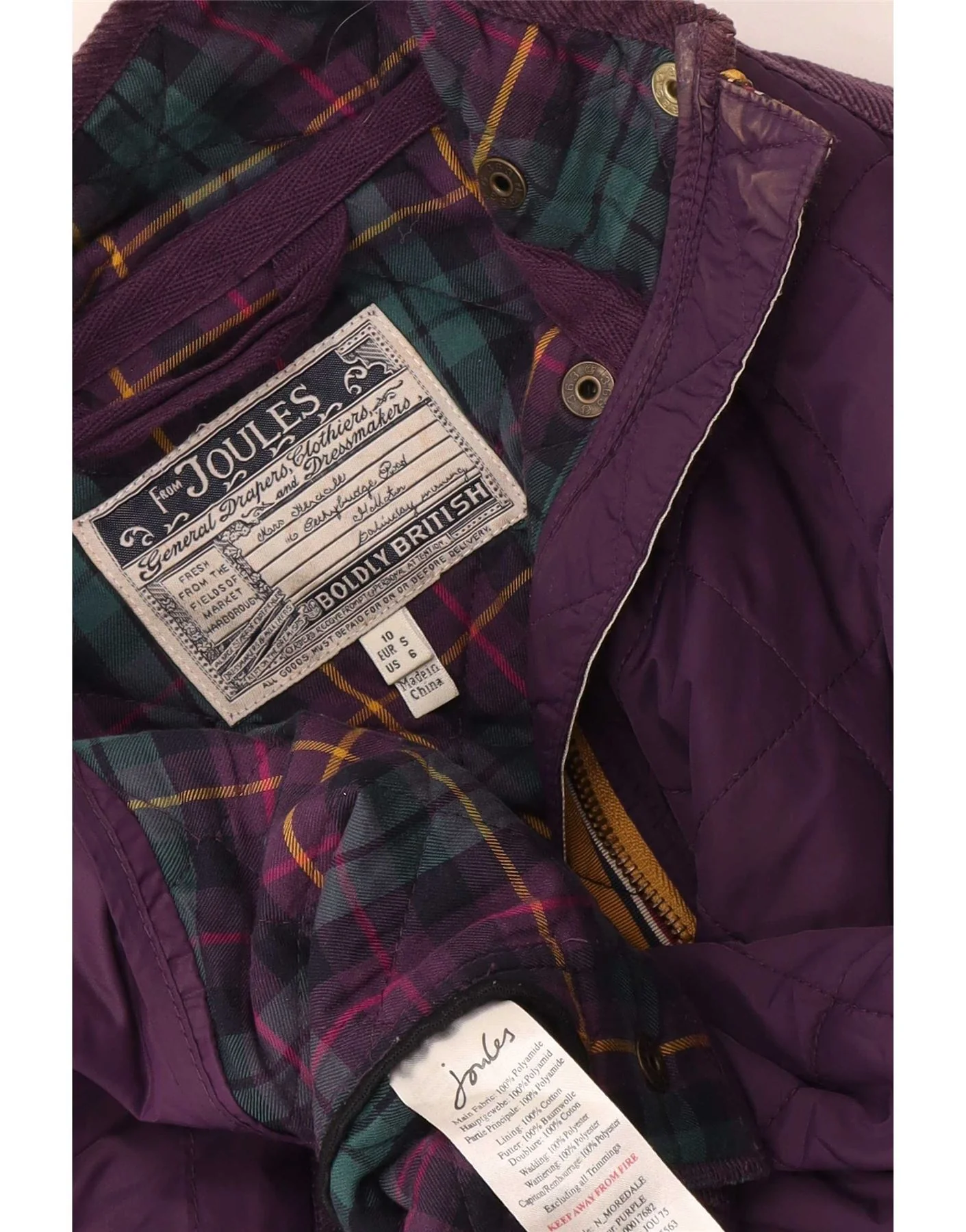 Joules Womens Quilted Jacket UK 10 Small Purple Polyester - Image 3