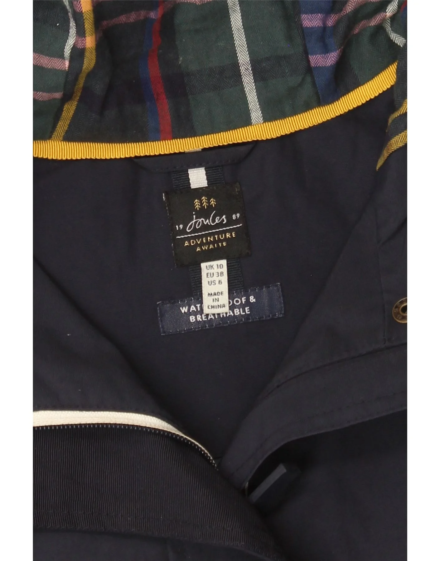 Joules Womens Relaxed Fit Hooded Raincoat UK 10 Small Navy Blue - Image 4