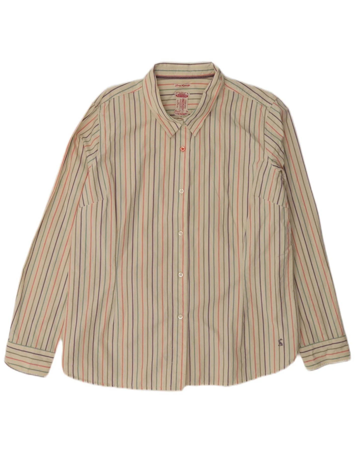 Joules Womens Shirt UK 18 XL Beige Striped Cotton