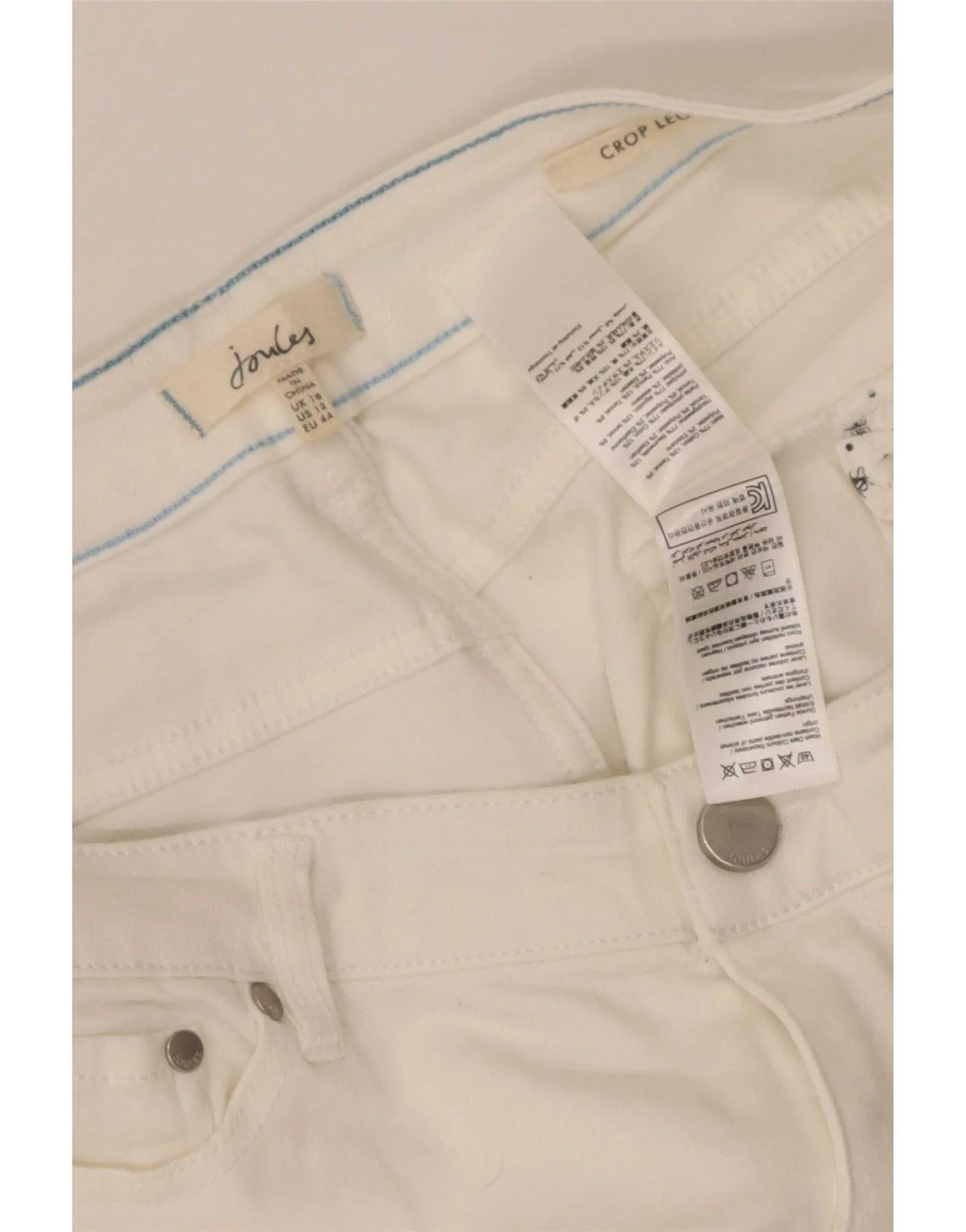 Joules Womens Straight Casual Trousers UK 16 Large W34 L25 White Cotton - Image 3