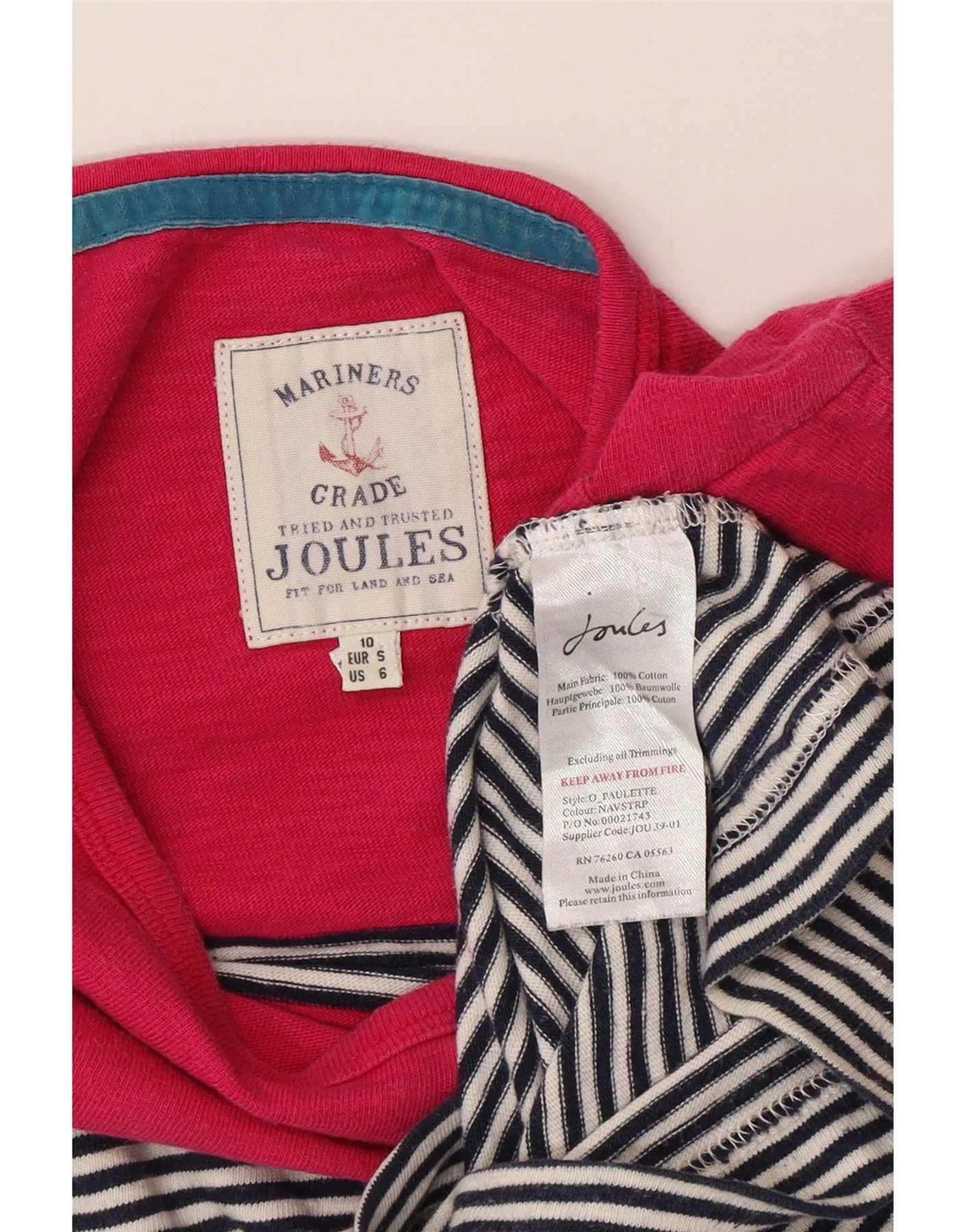 Joules Womens Top 3/4 Sleeve UK 10 Small Multicoloured Striped Cotton - Image 4