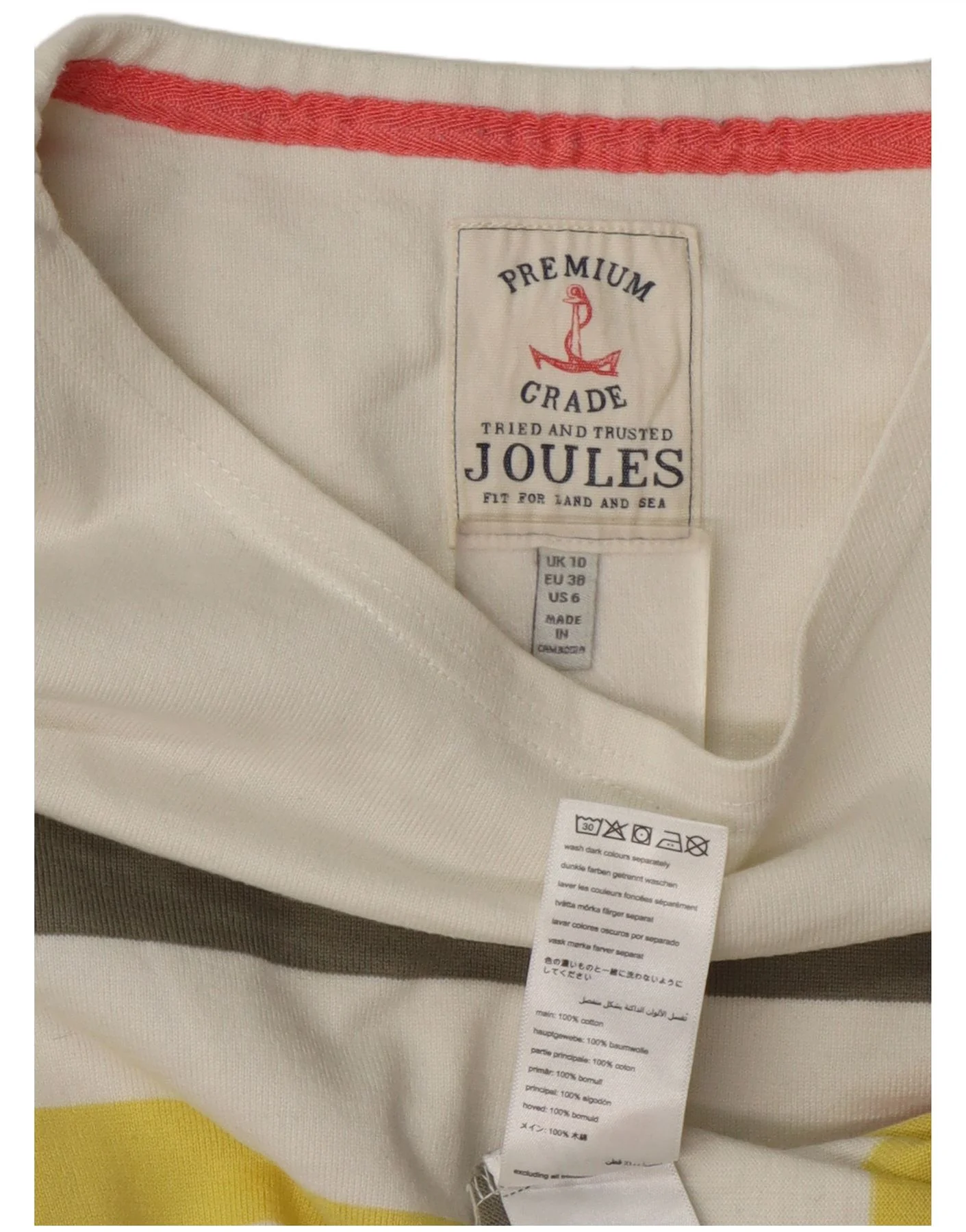 Joules Womens Top Long Sleeve UK 10 Small Multicoloured Striped Cotton - Image 3