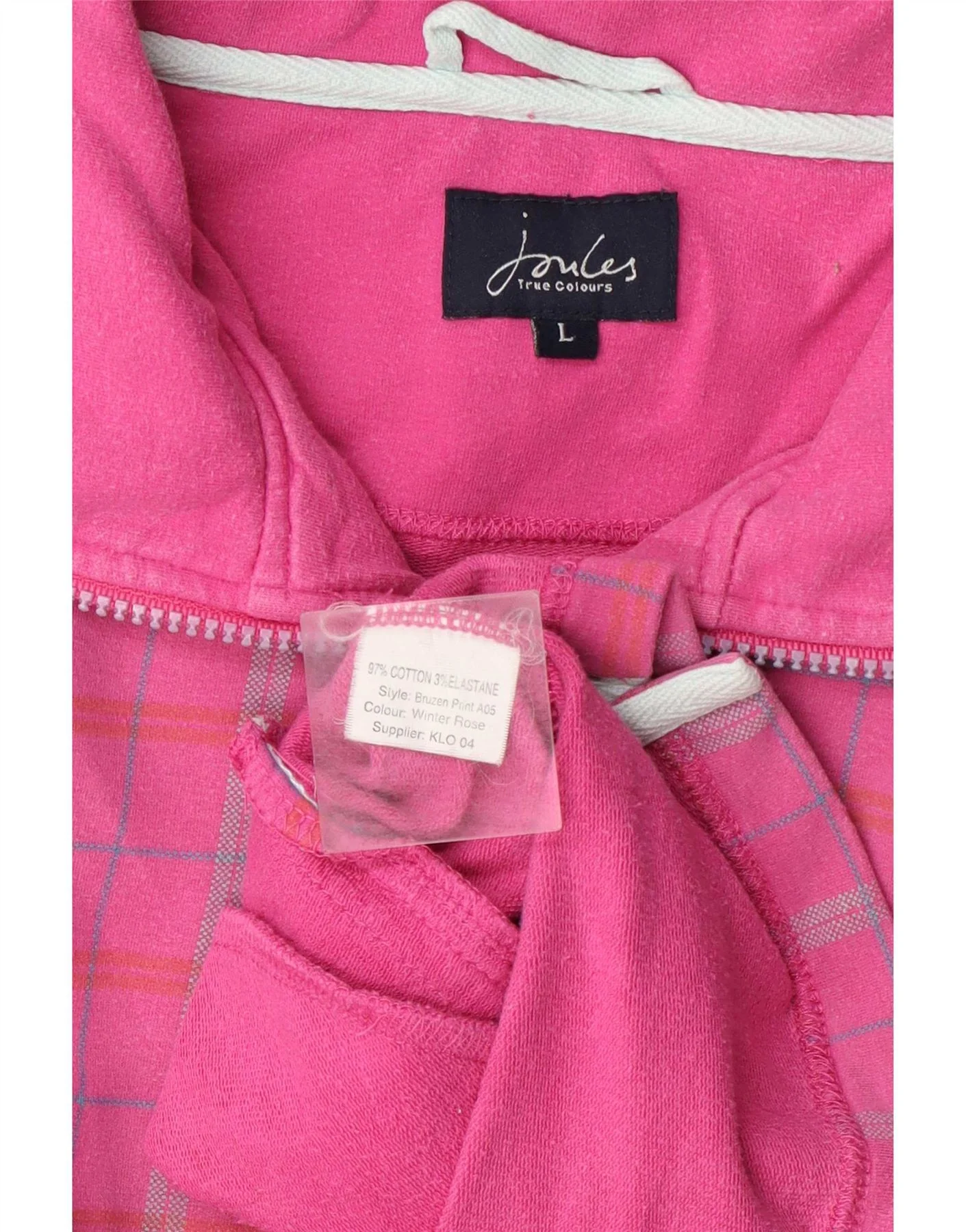 Joules Womens Zip Neck Sweatshirt Jumper UK 16 Large Pink Check Cotton - Image 3
