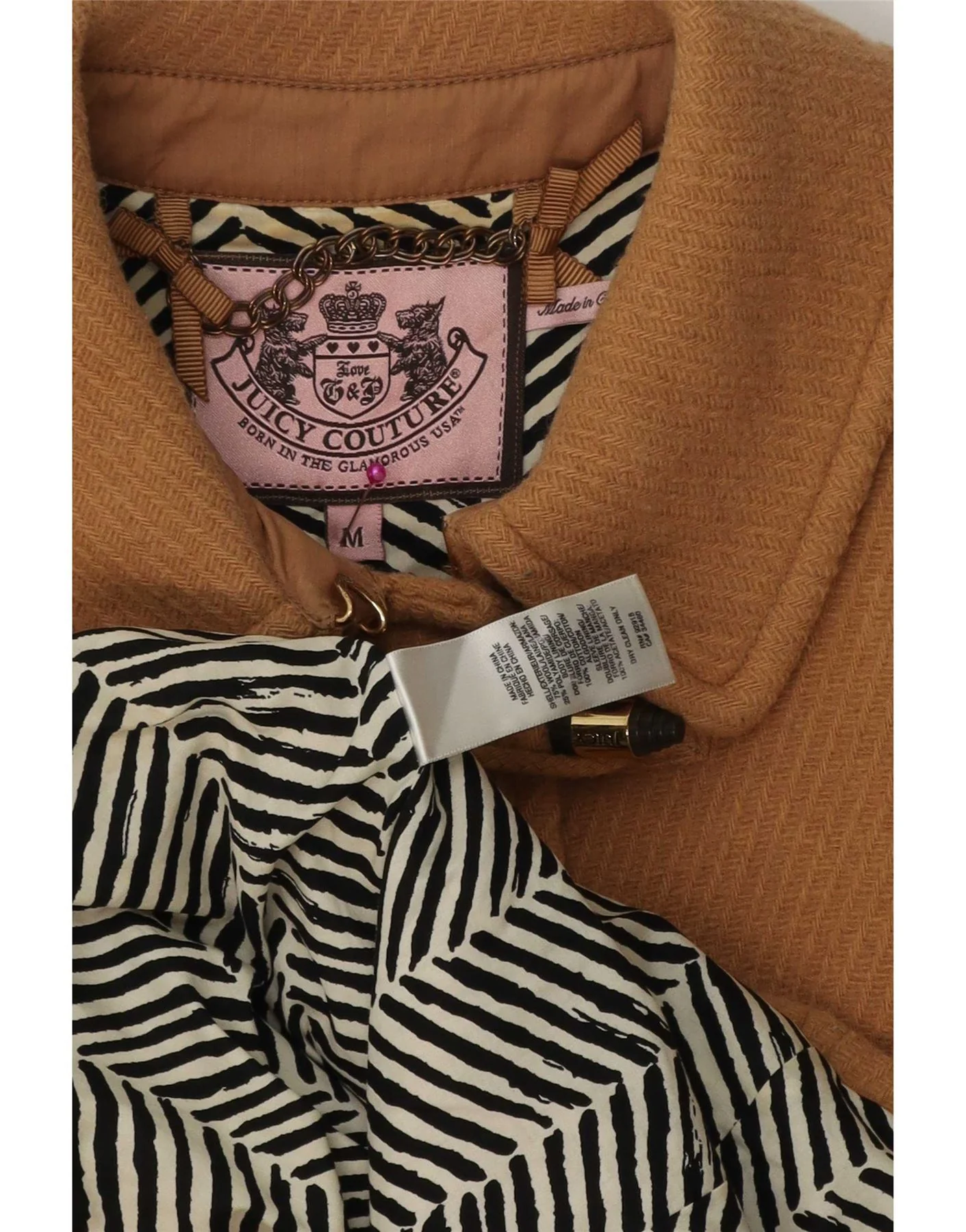 Juicy Couture Womens Duffle Jacket UK 12 Medium Brown Wool - Image 3