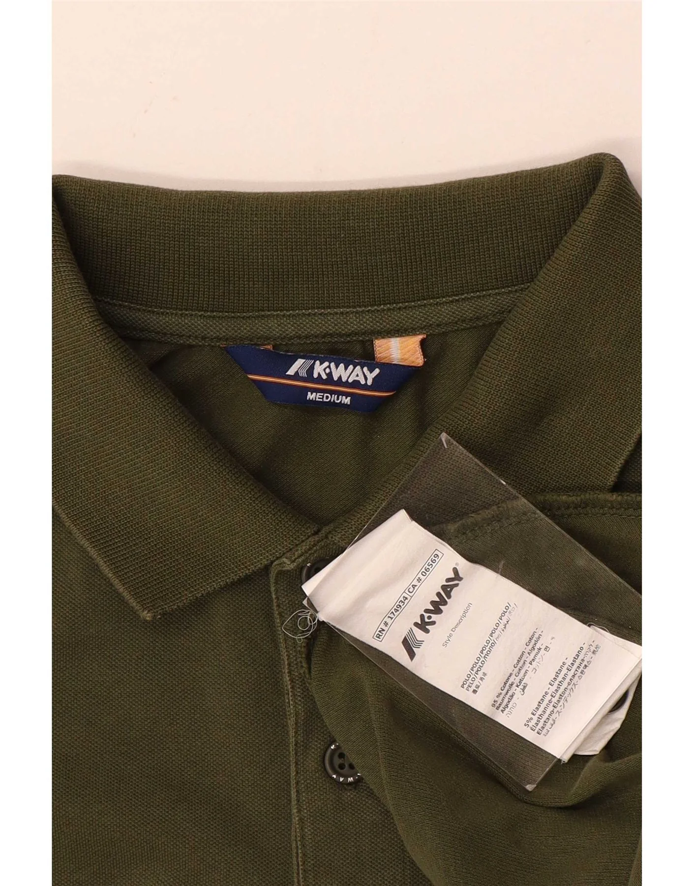 K-Way Mens Polo Shirt Medium Khaki Cotton - Image 3