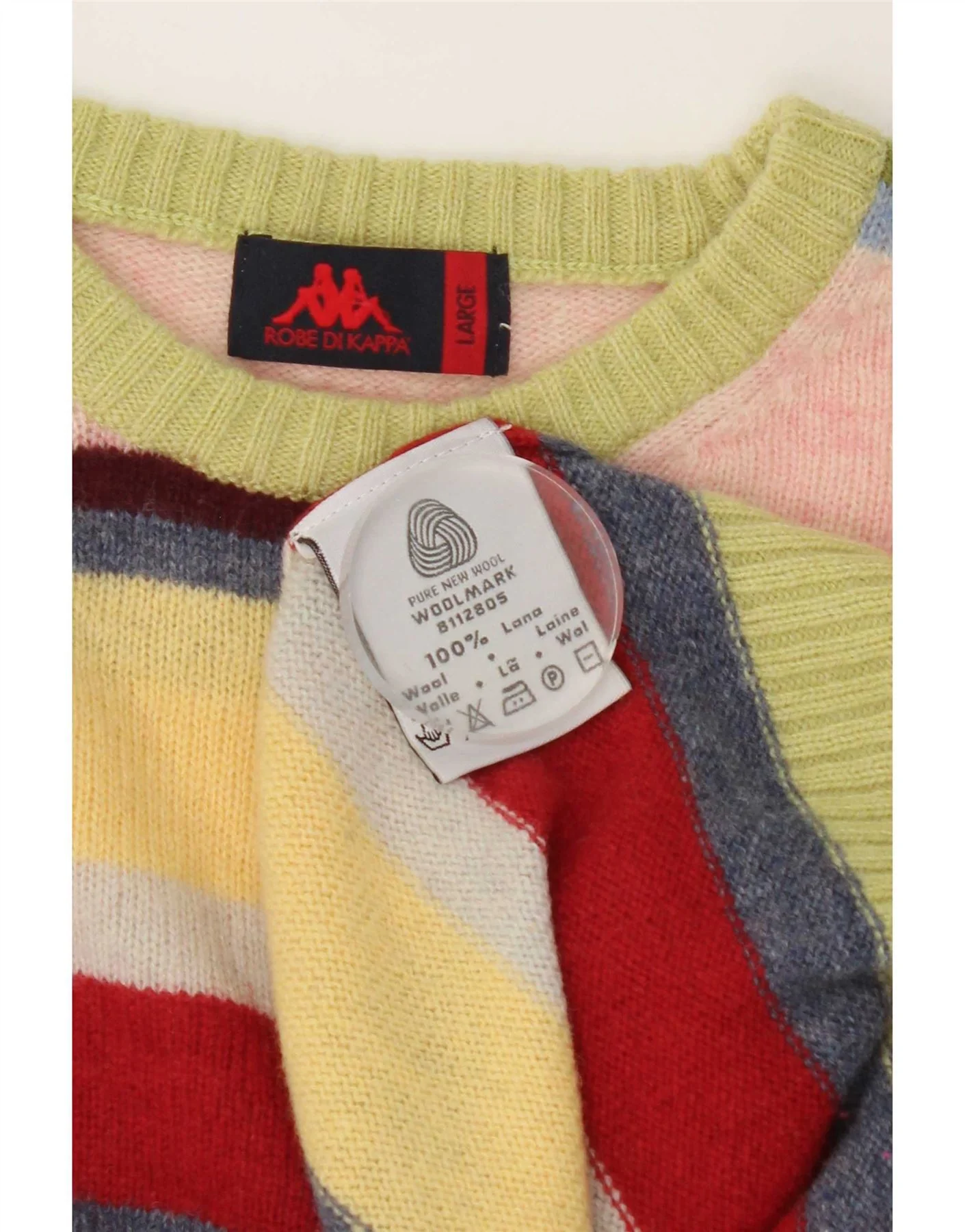 Kappa Mens Crew Neck Jumper Sweater Large Multicoloured Striped Wool - Image 3