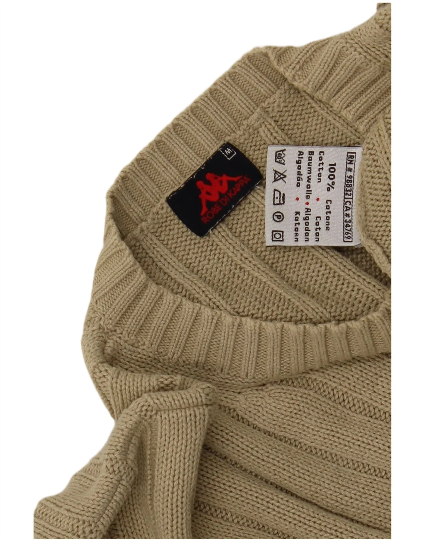 Kappa Mens Crew Neck Jumper Sweater Medium Beige Cotton - Image 3