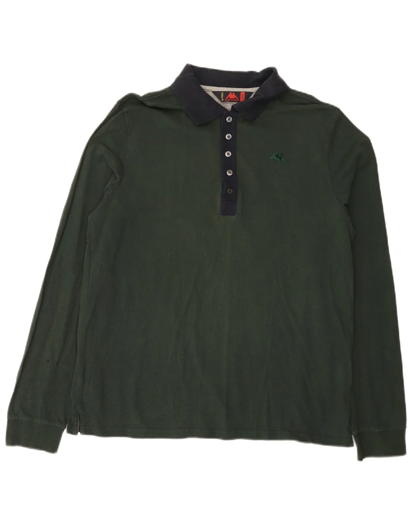 Kappa Mens Long Sleeve Polo Shirt Large Green Cotton