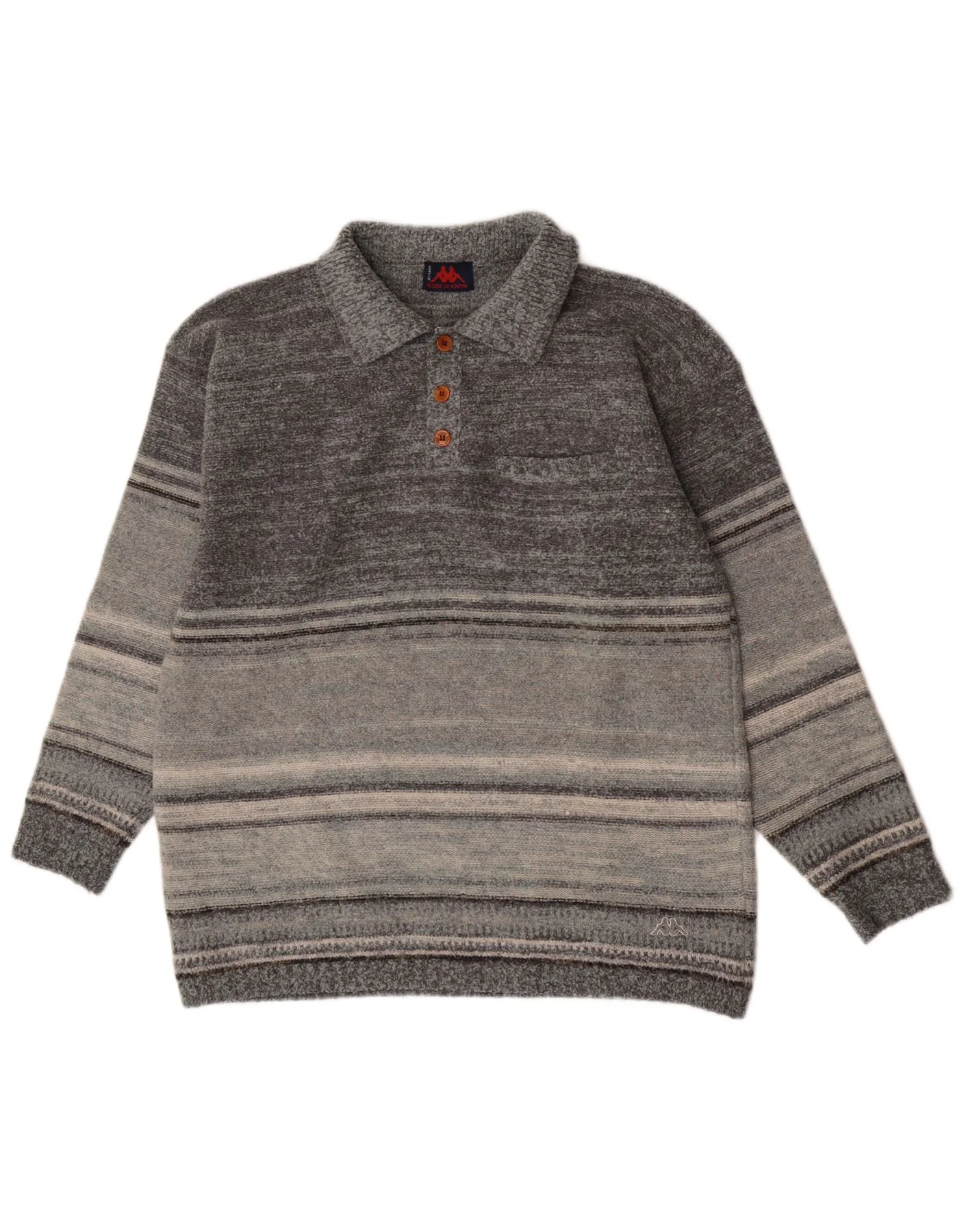 Kappa Mens Polo Neck Jumper Sweater XL Grey Striped Wool