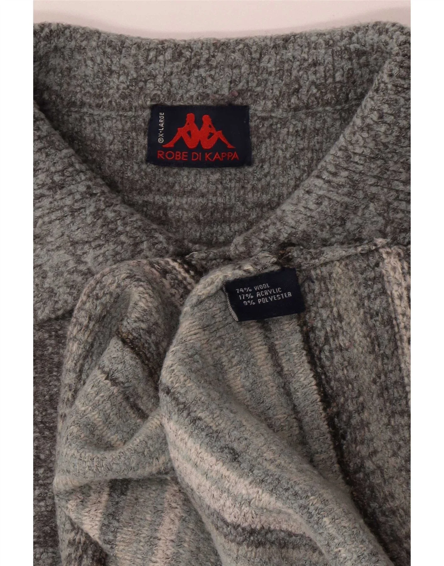 Kappa Mens Polo Neck Jumper Sweater XL Grey Striped Wool - Image 3