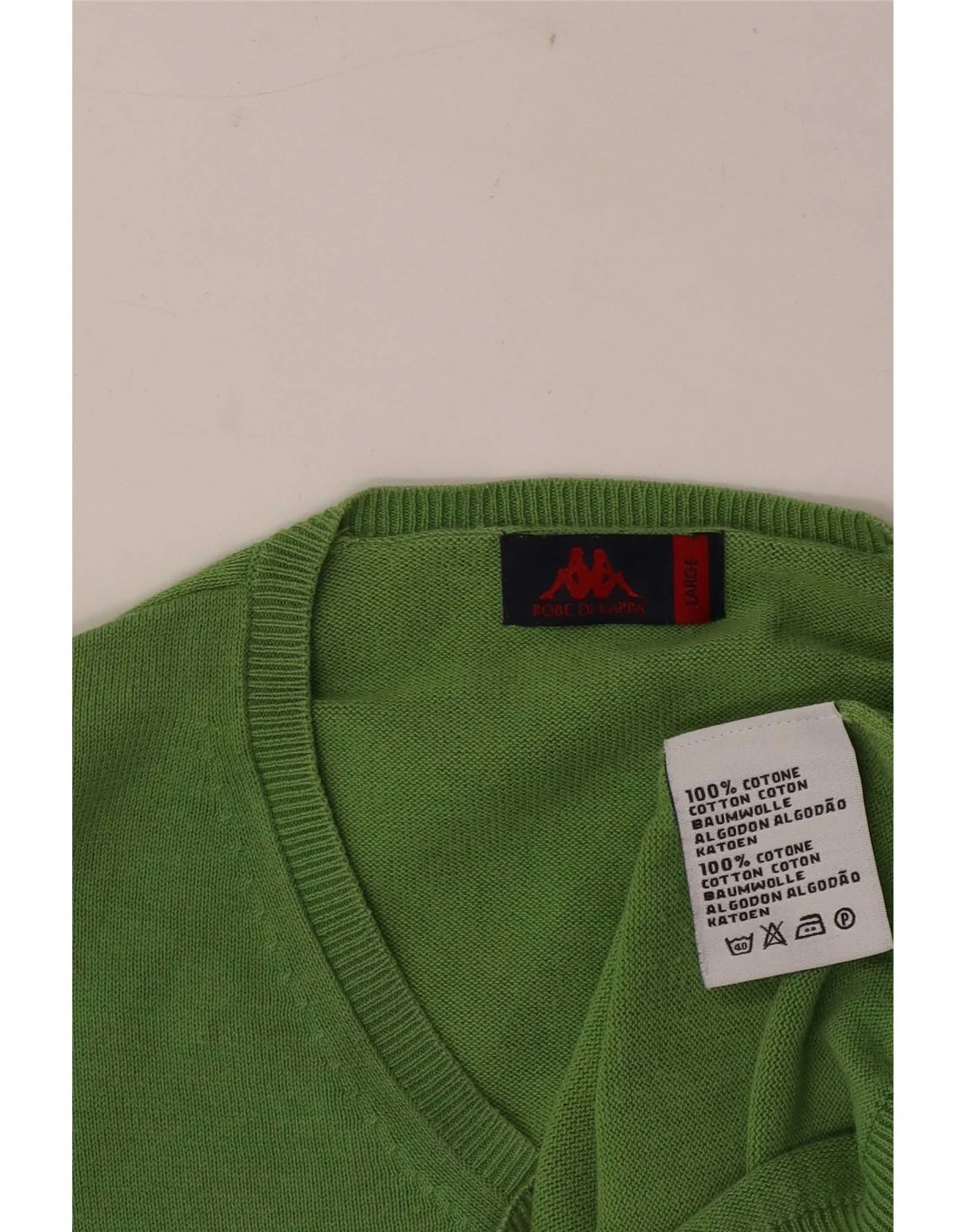 Kappa Mens V-Neck Jumper Sweater Large Green Cotton - Image 3