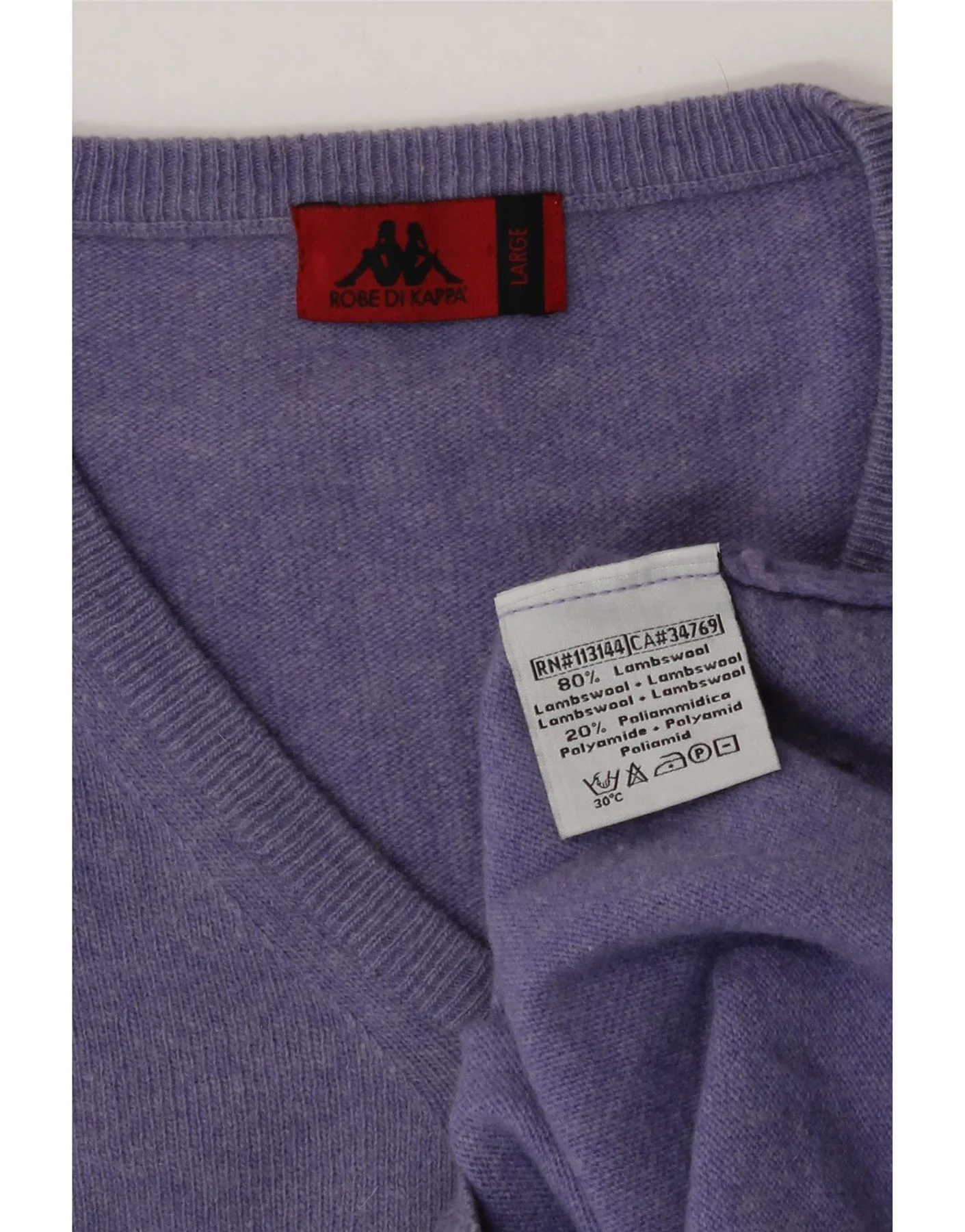 Kappa Mens V-Neck Jumper Sweater Large Purple Lambswool - Image 4