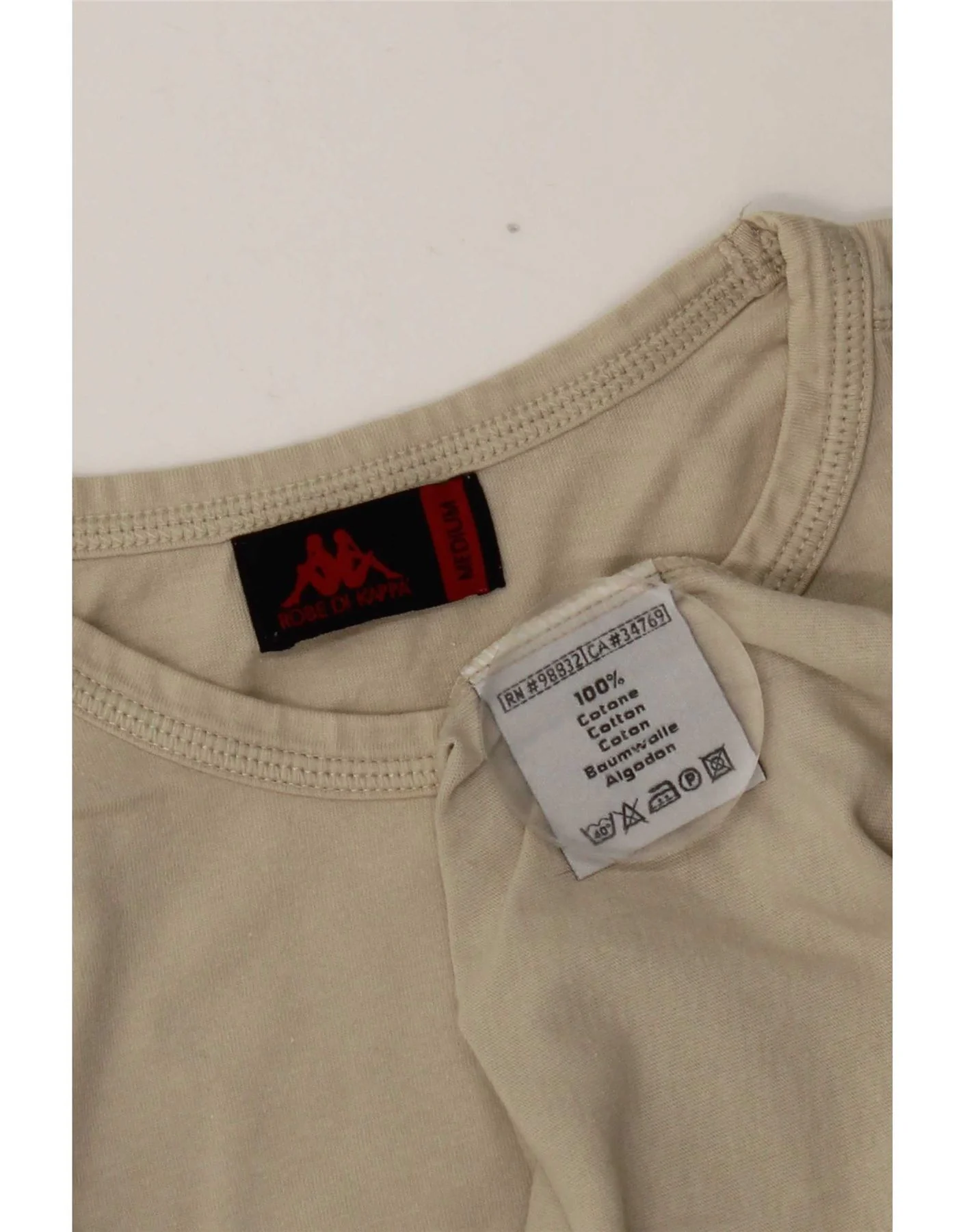 Kappa Womens T-Shirt Top UK 14 Medium Beige Cotton - Image 3